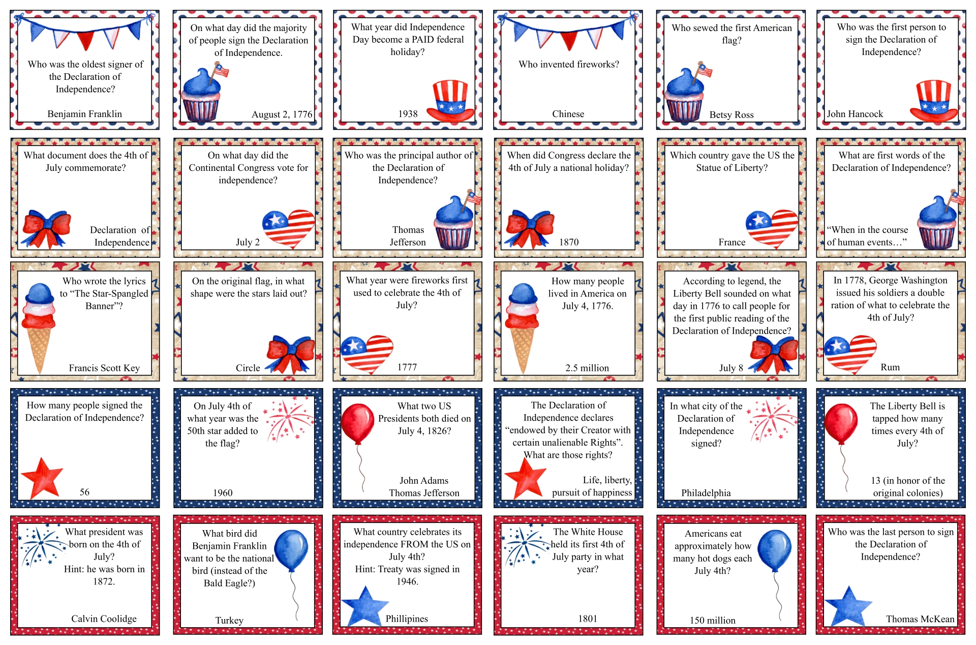 Printable 4th of July Trivia Quiz for Adults