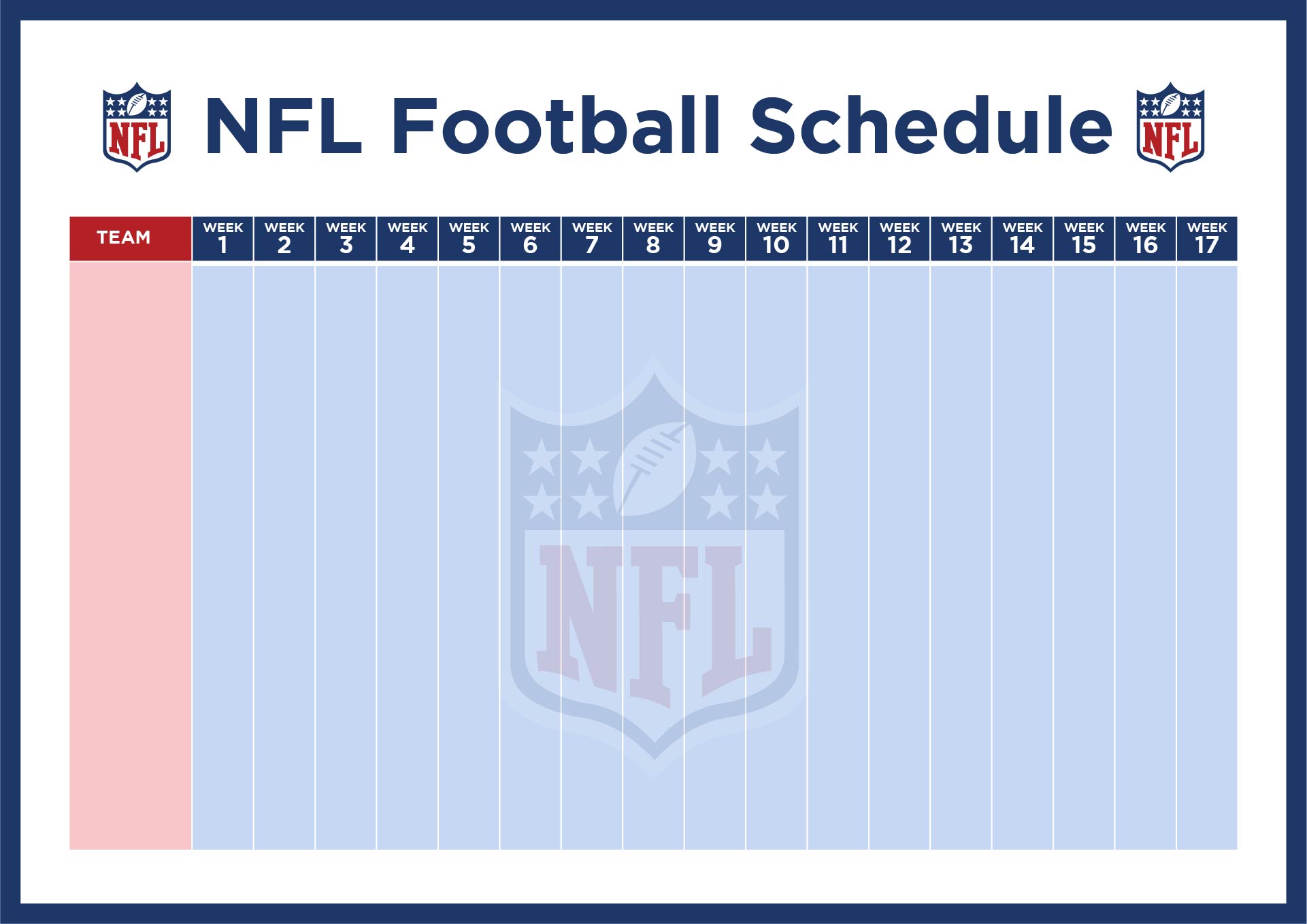 Printable NFL Football Schedule