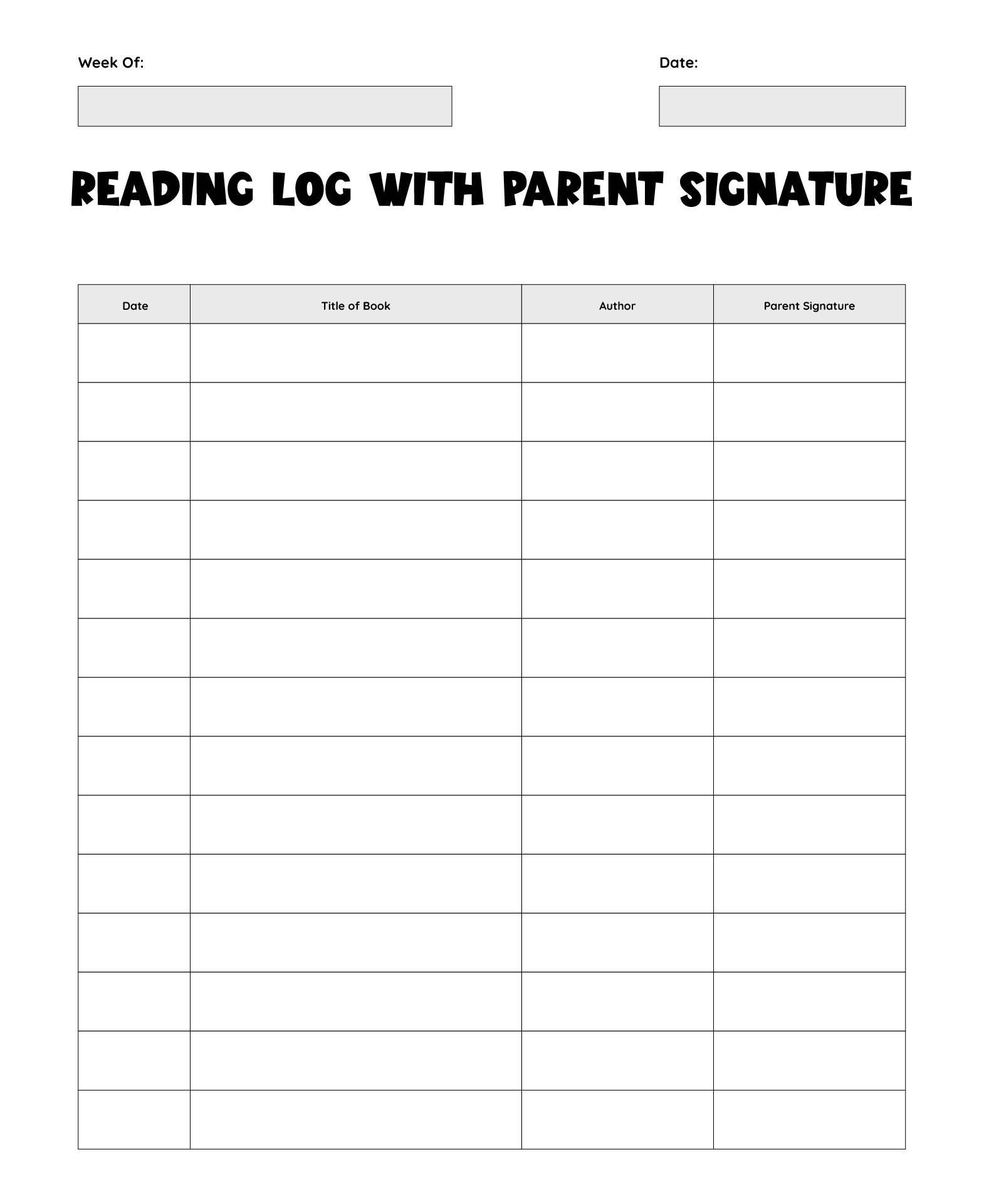 Free Printable Editable Reading Log Template With Parent Signature