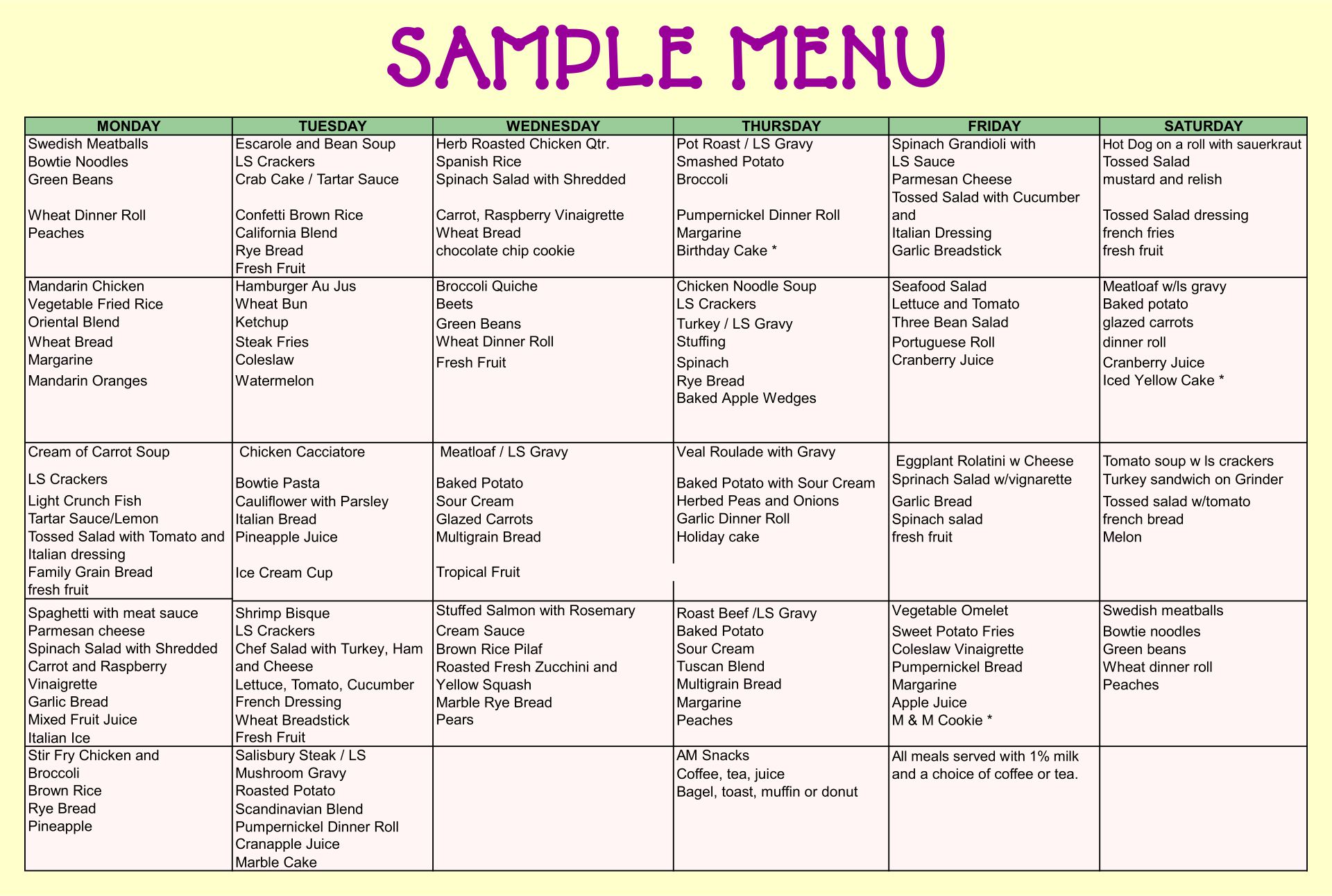 Daycare Menu Template