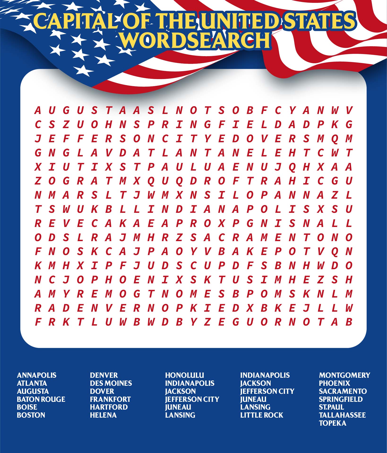 States and Capitals Word Search