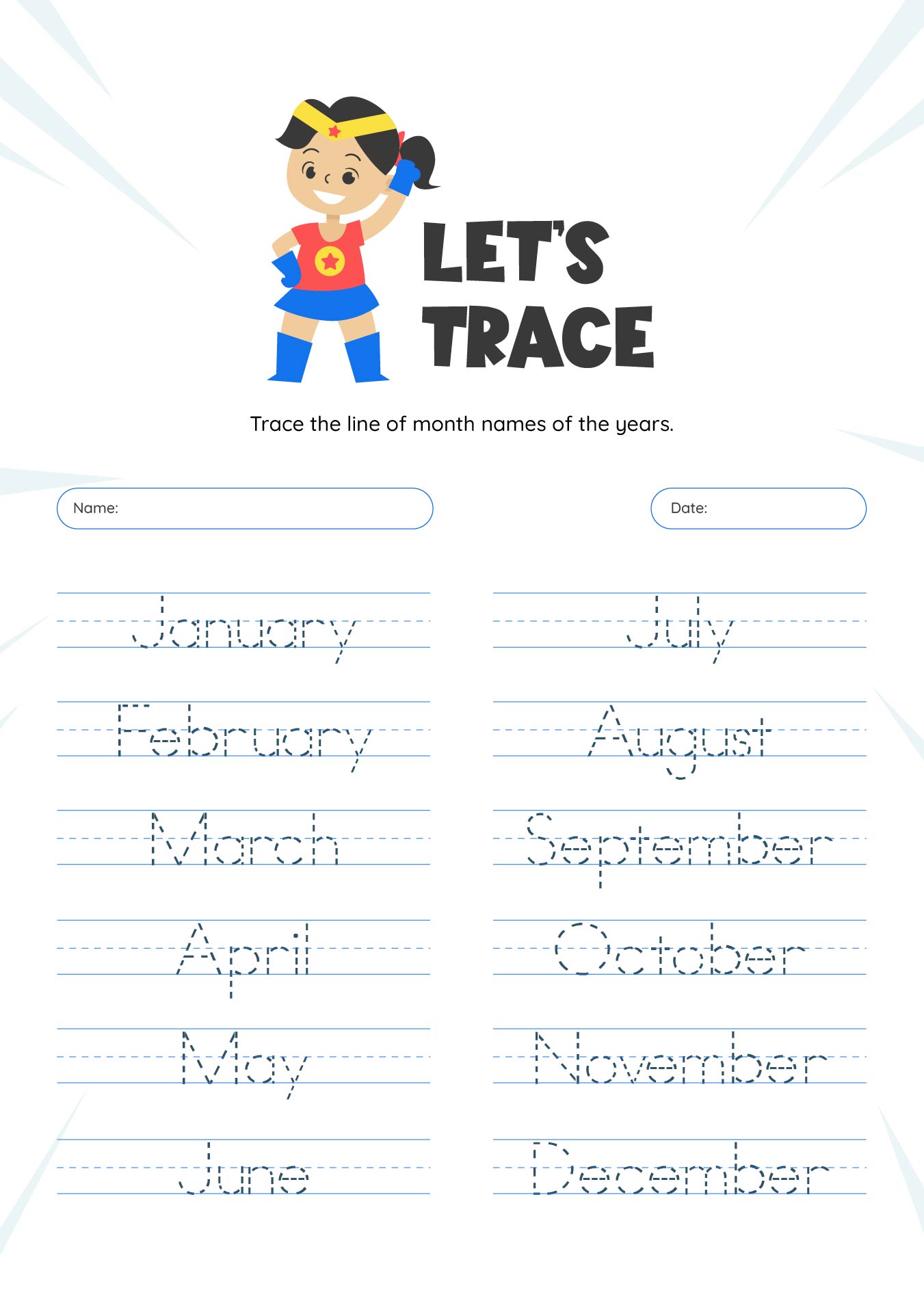 Super Hero Printable Months of the Year