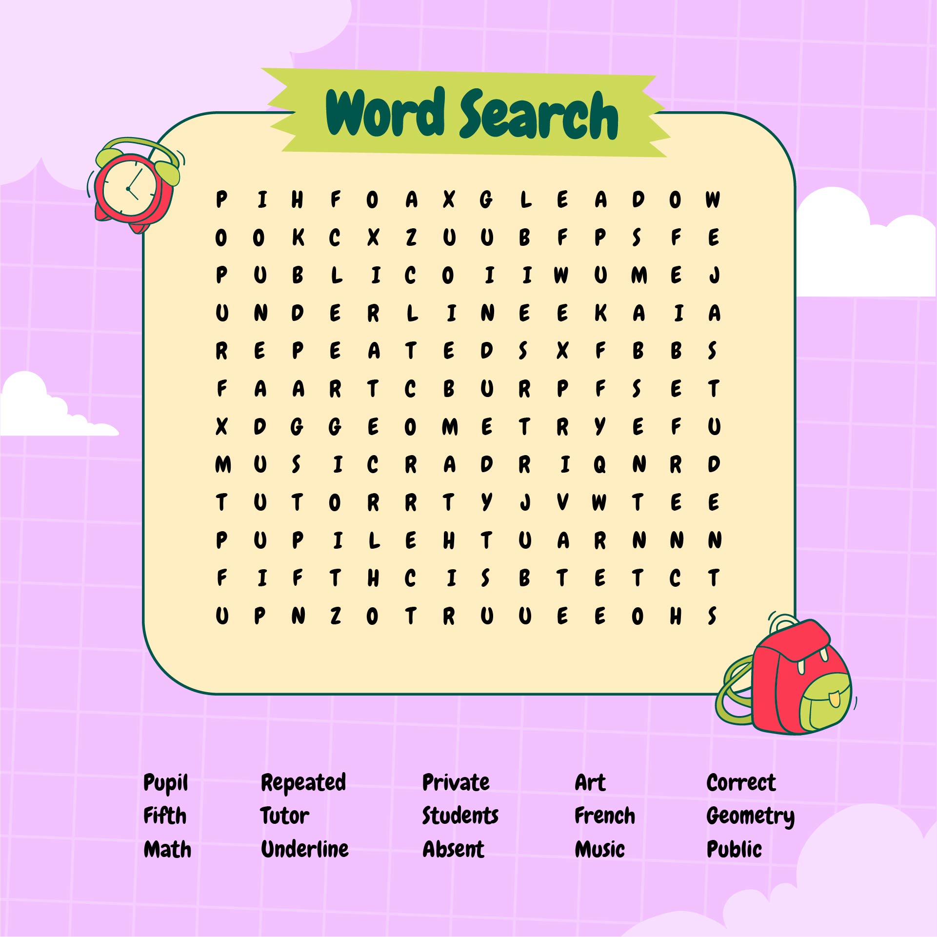 5th Grade Word Search Puzzles