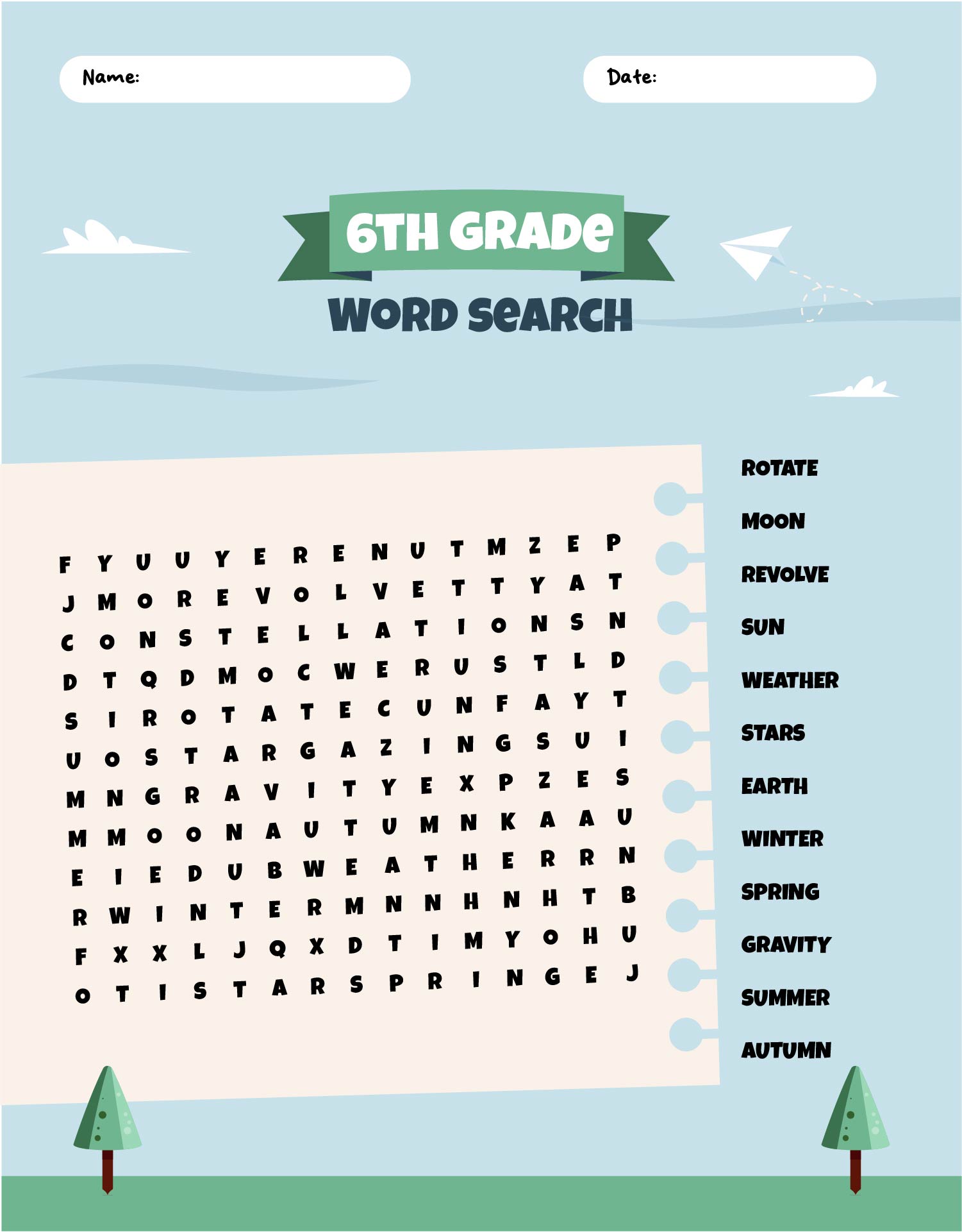 6th Grade Word Search Puzzles