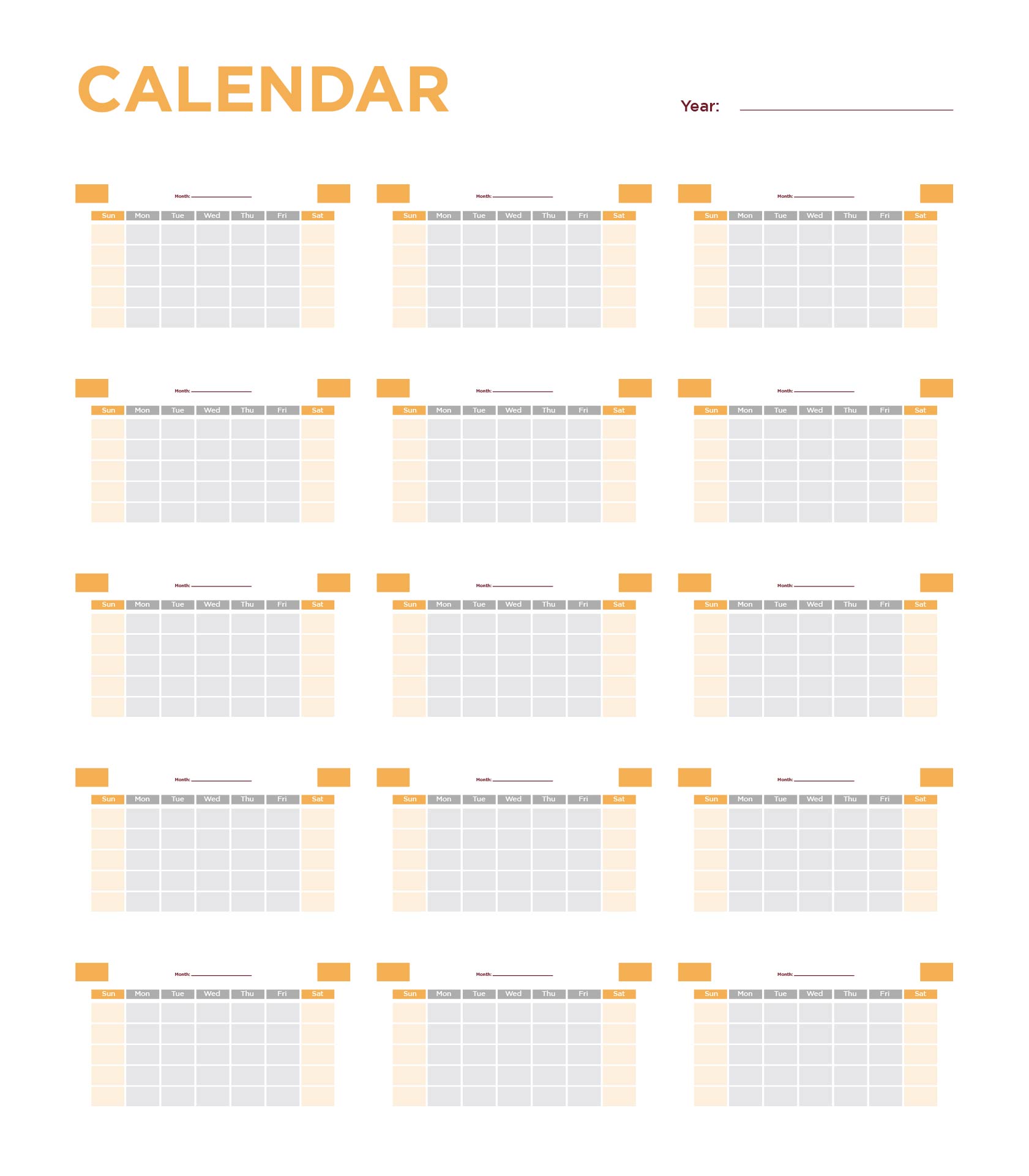 All 12 Months Calendar Template