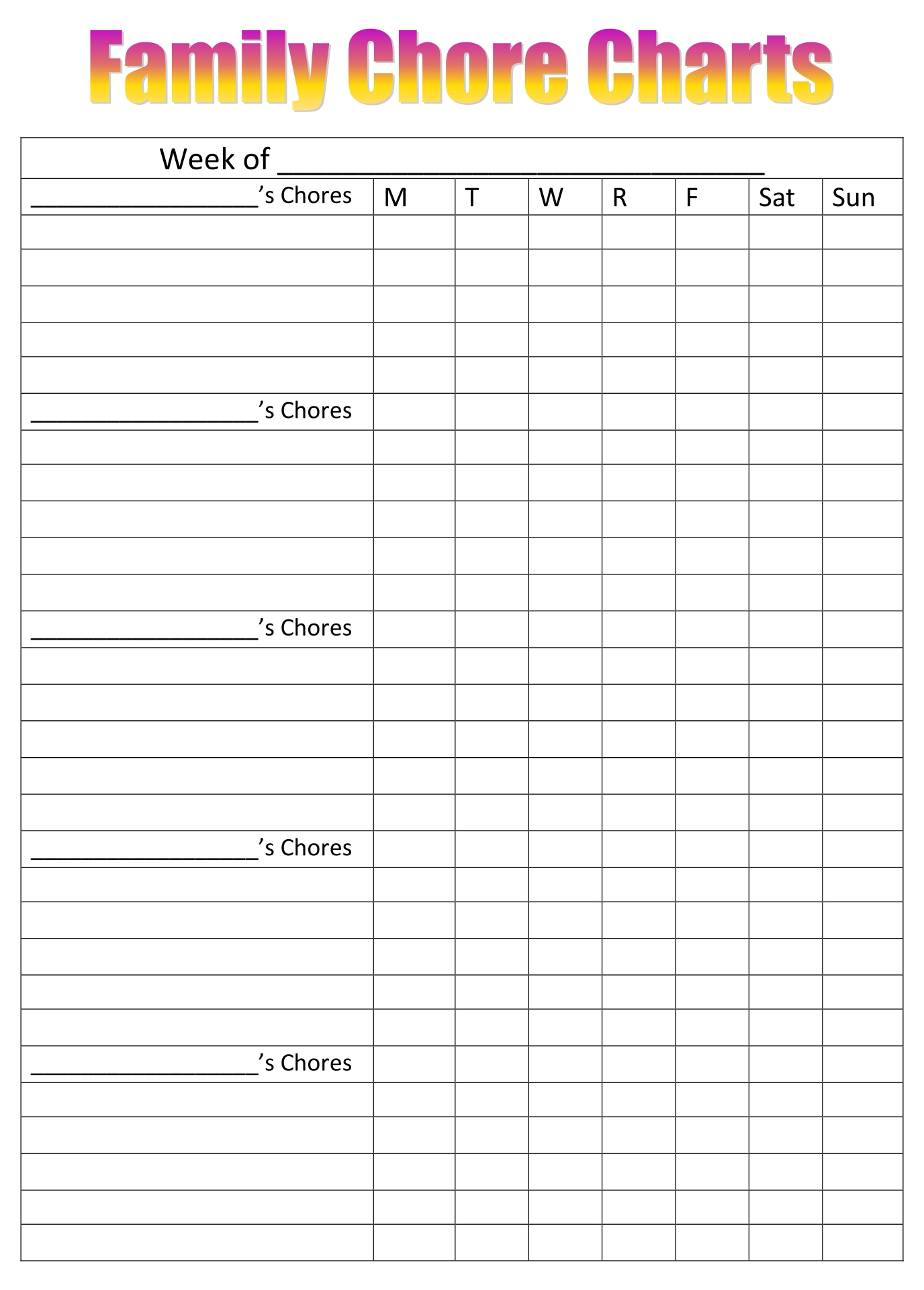 9 Best Printable Household Chore Charts