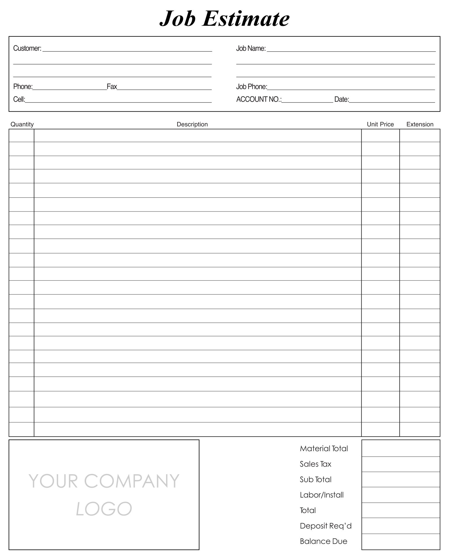 Printable Free Roof Estimate Form Printable Forms Free Online