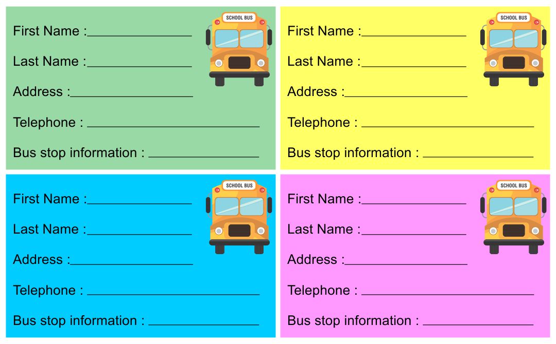 Printable School Bus Name Tags
