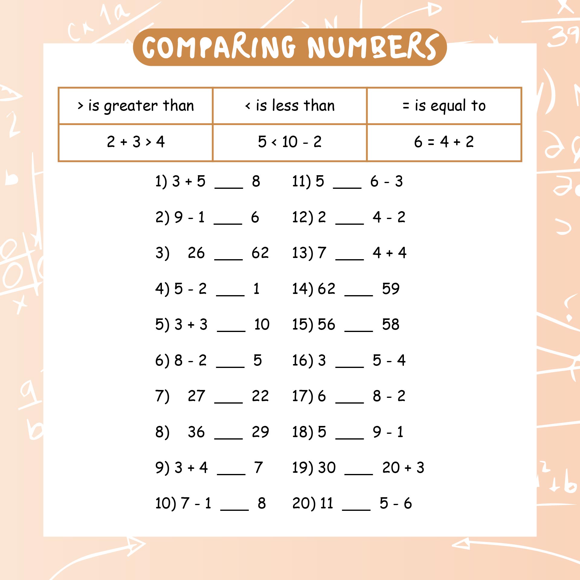 Greater than Less than Printable Worksheets