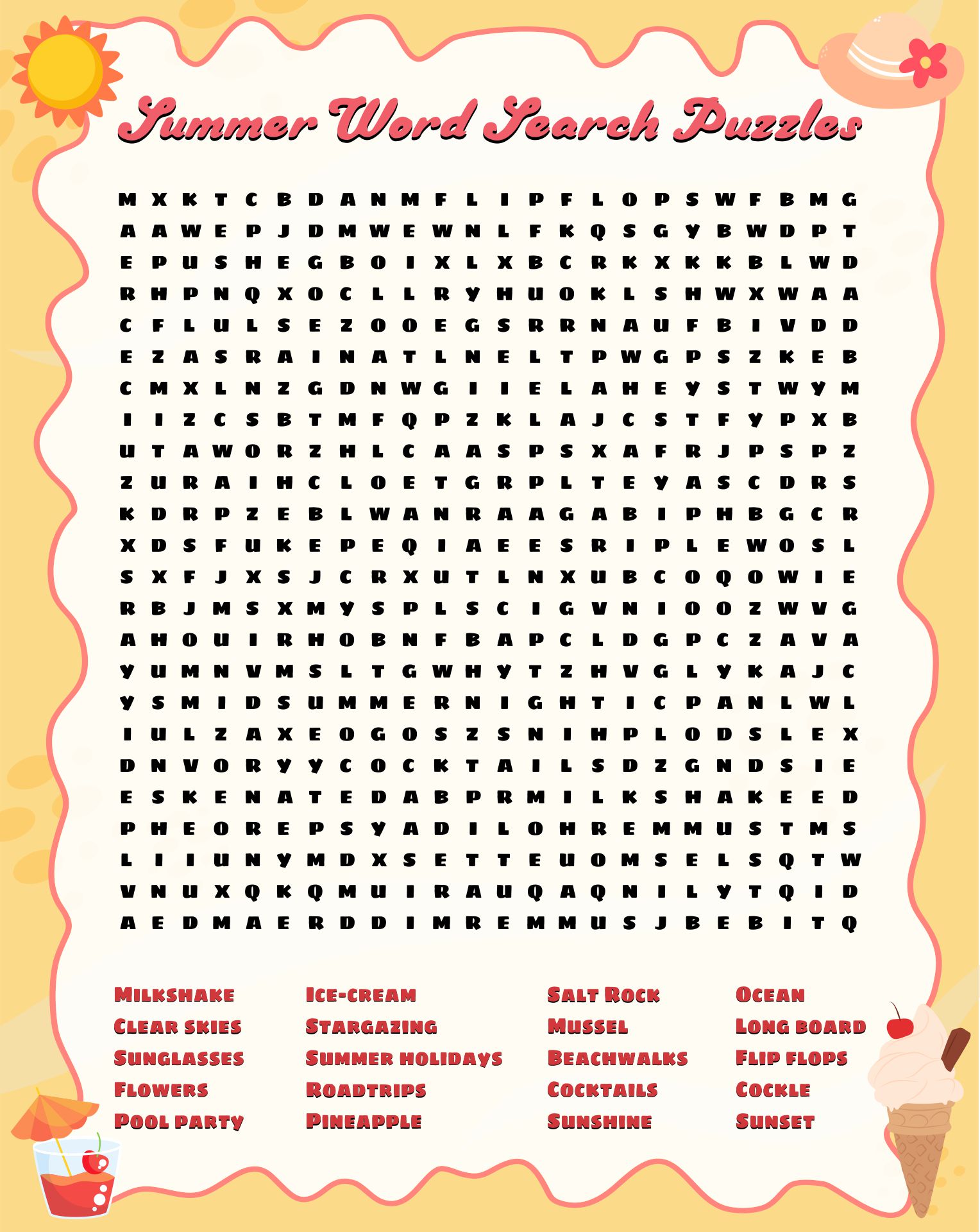  Printable Summer Word Search Puzzles