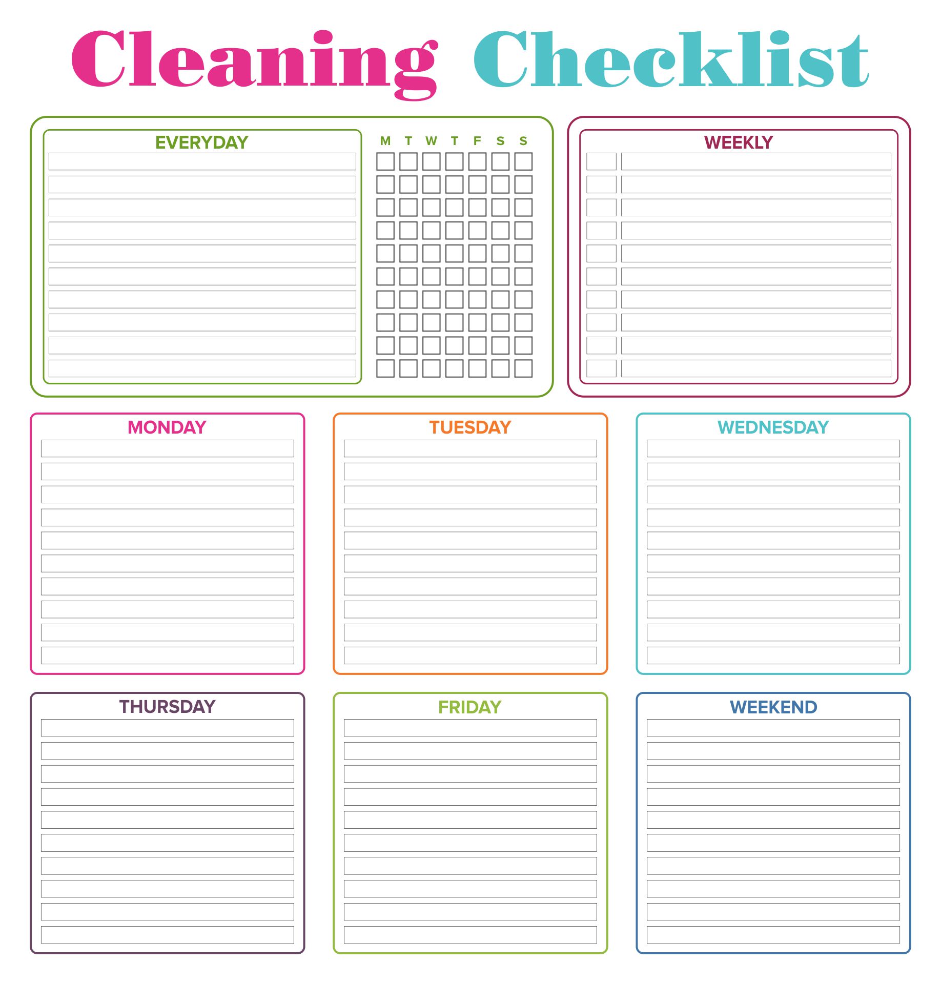 Printable Blank Weekly Checklist Template