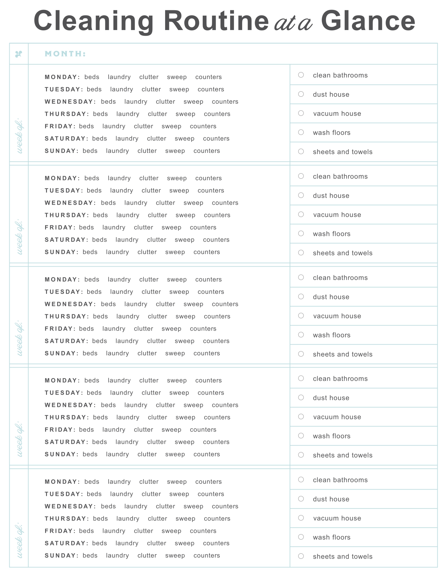 Weekly Chore List For Adults