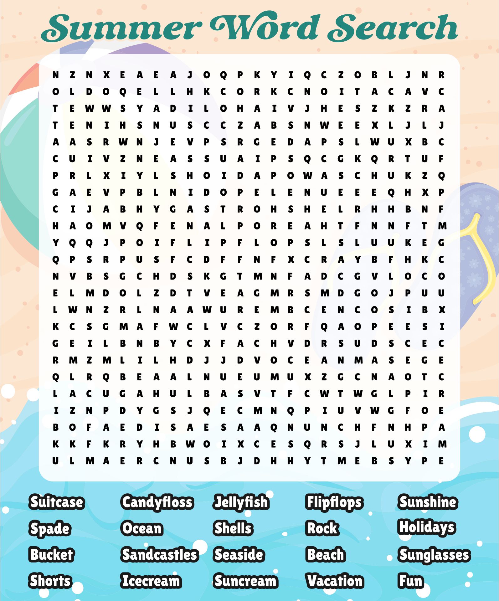 Printable Summer Word Search Puzzles for Kids