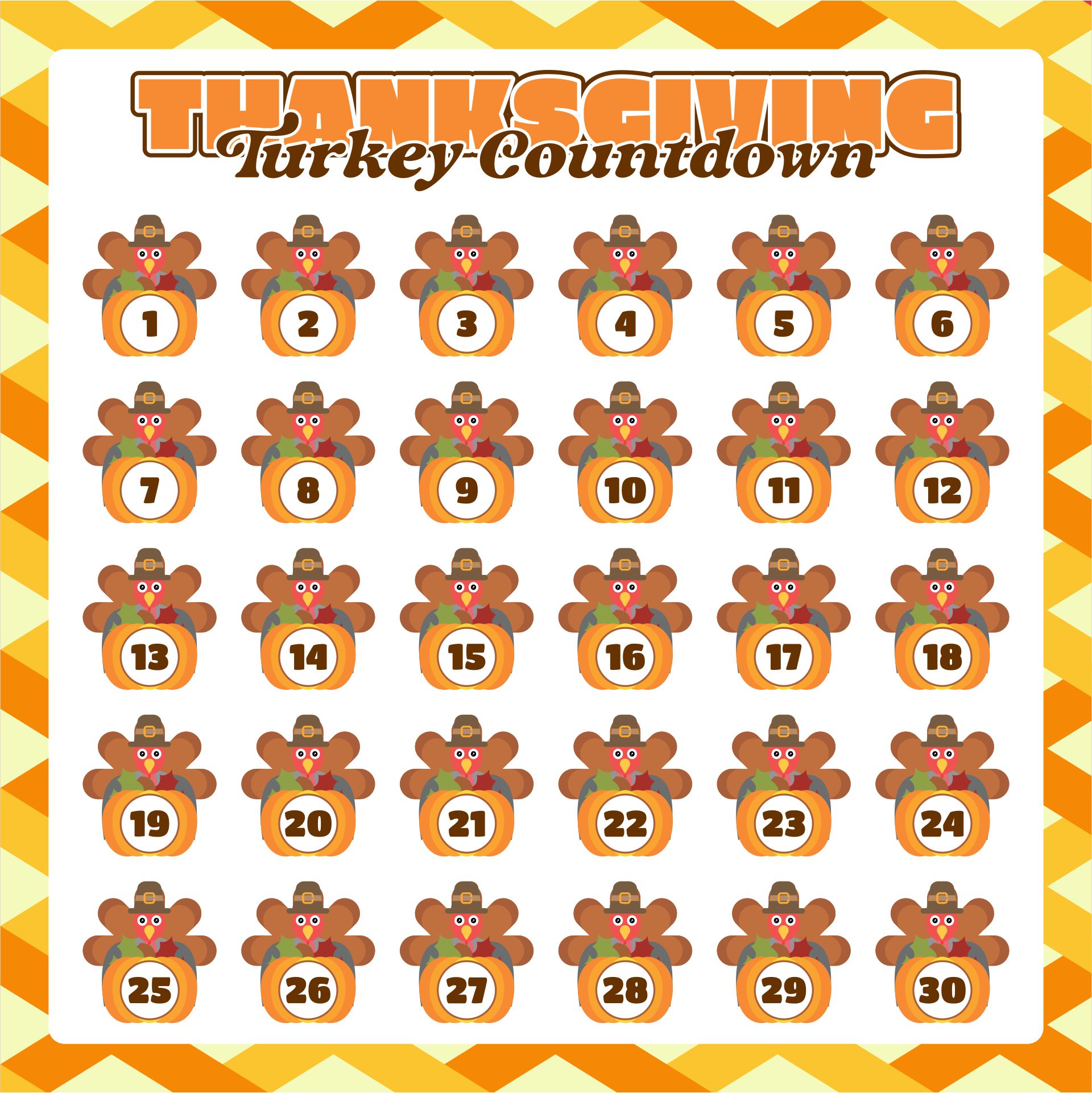 Turkey Countdown Printable