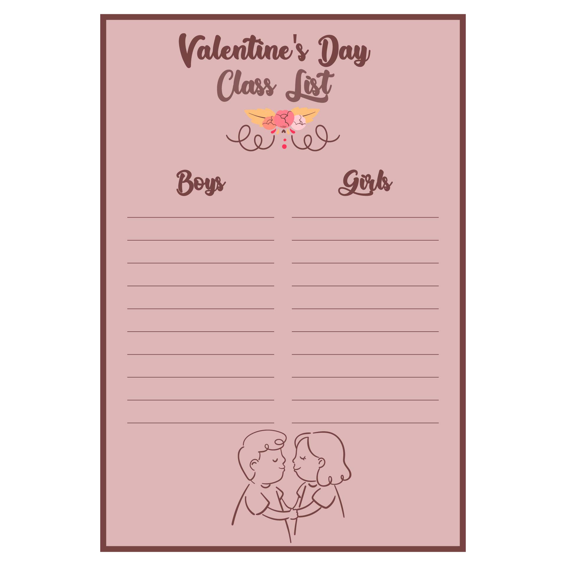 Valentine Class List Printable