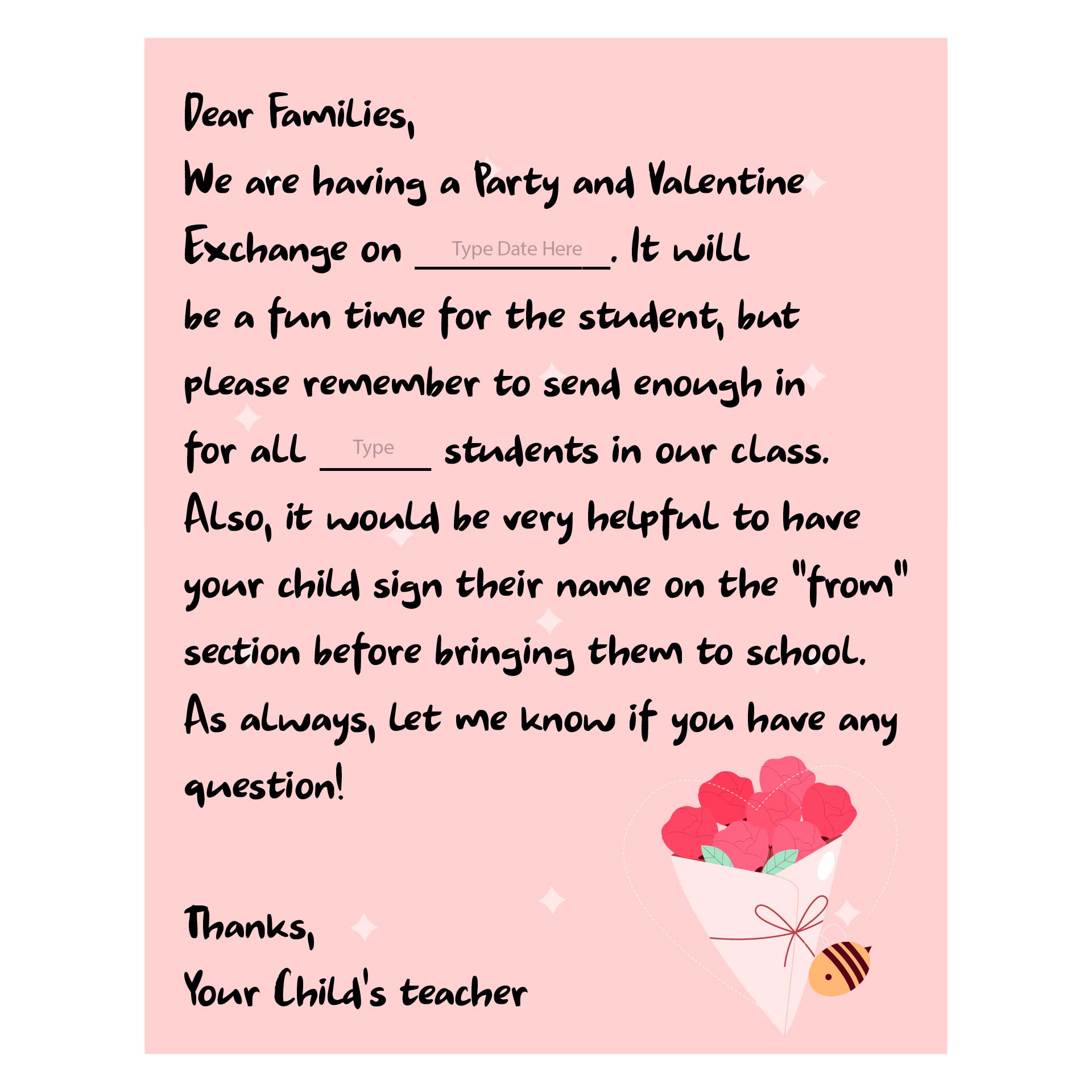 Valentine Classroom Party Letter to Parents