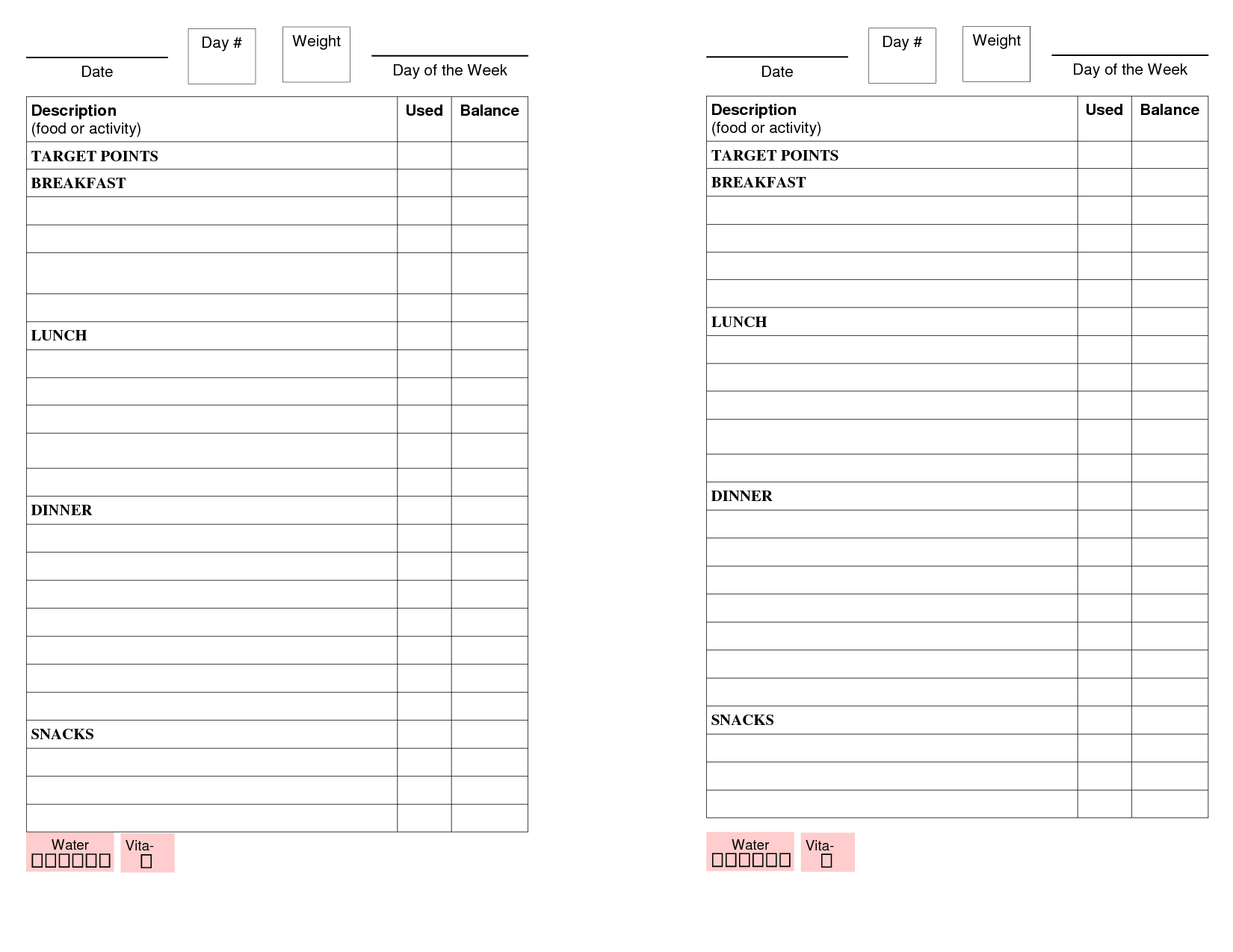6 best images of weight watchers food diary printable weight watchers
