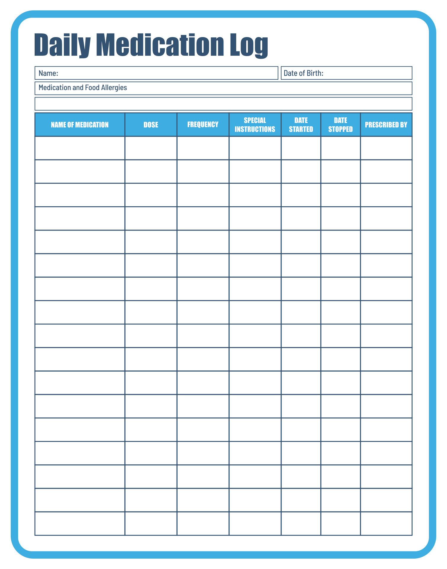 Daily Medication Log Template