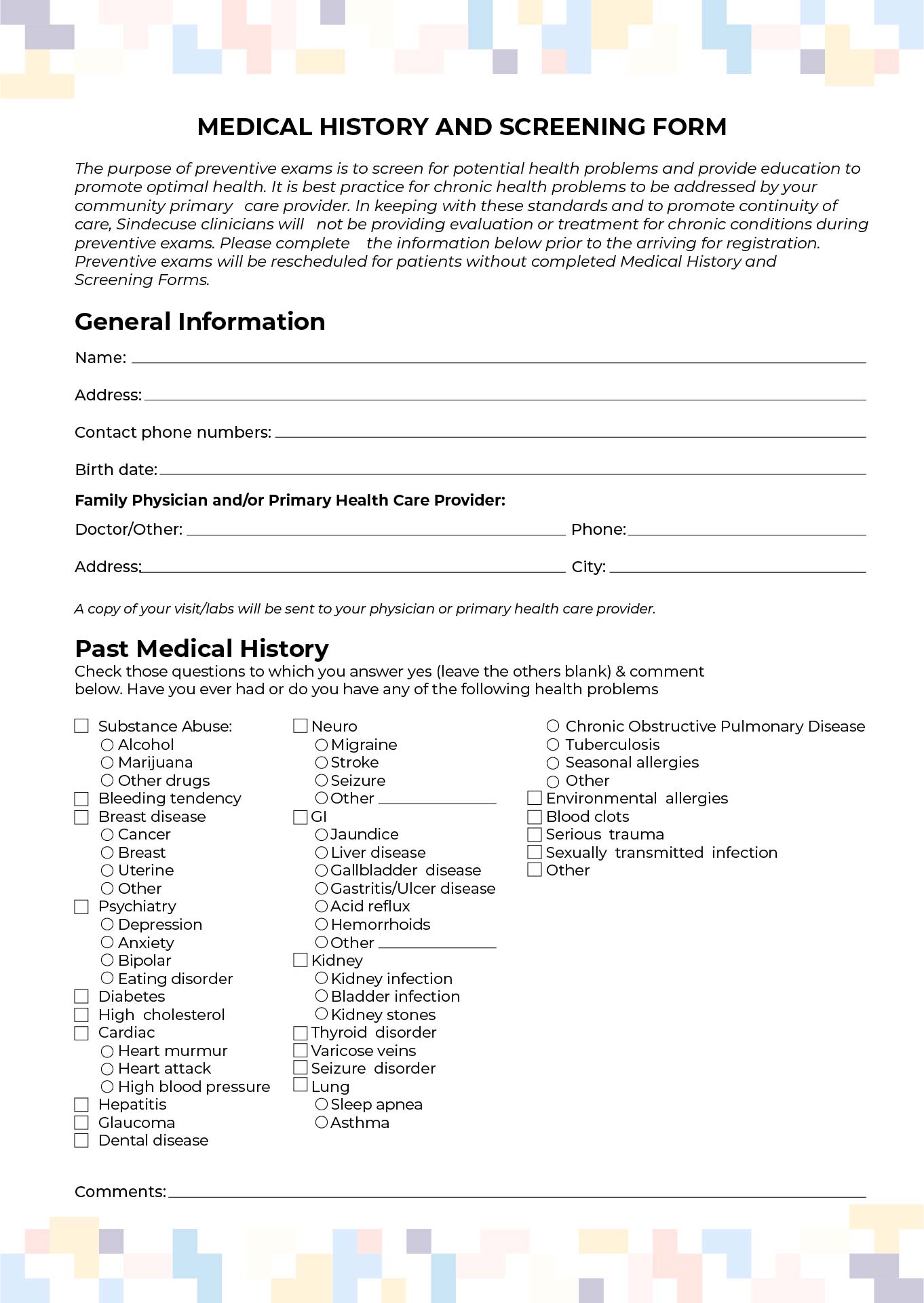 Fill Out Medical History Form