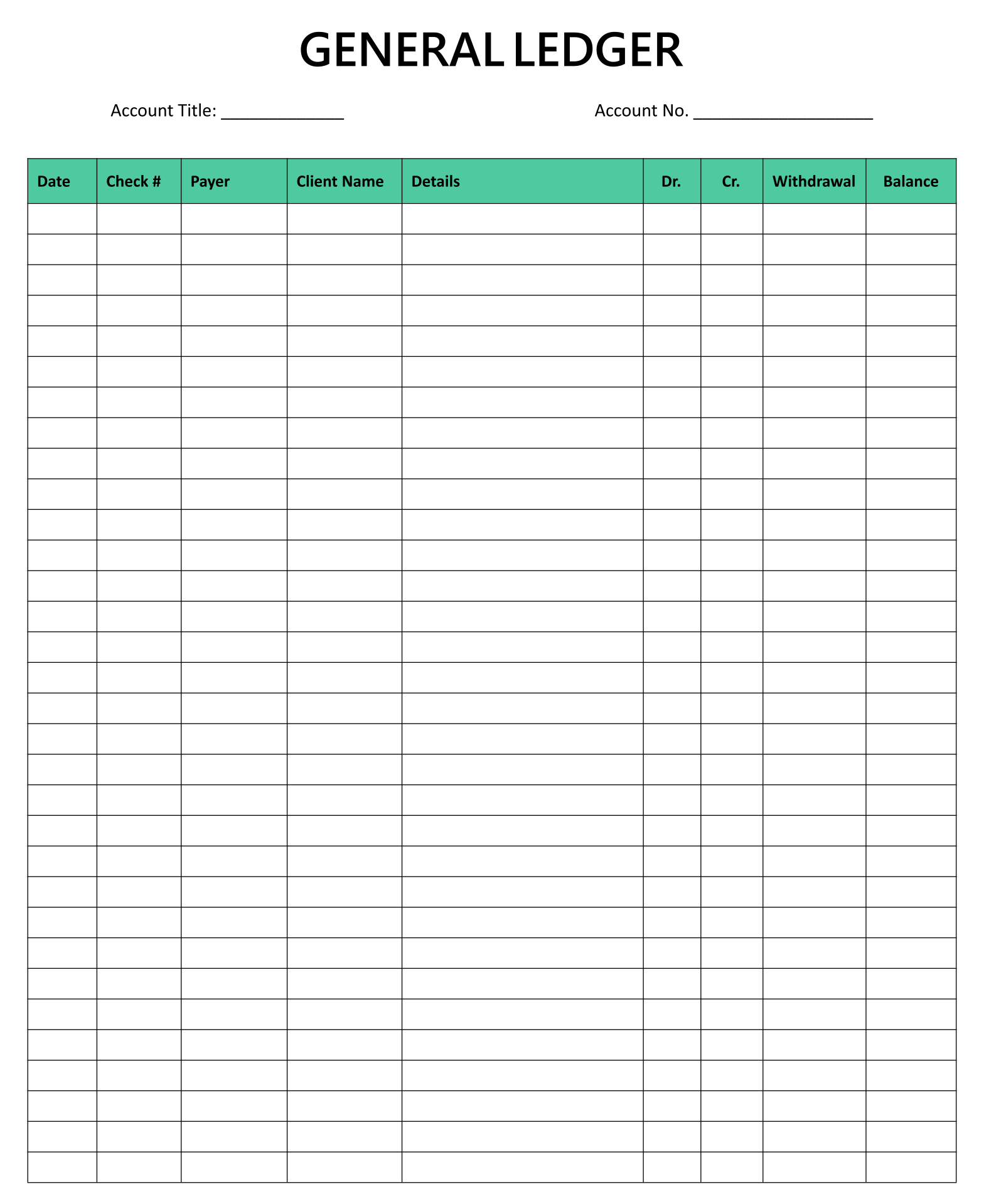 10 Best Accounting Ledger Template Printable