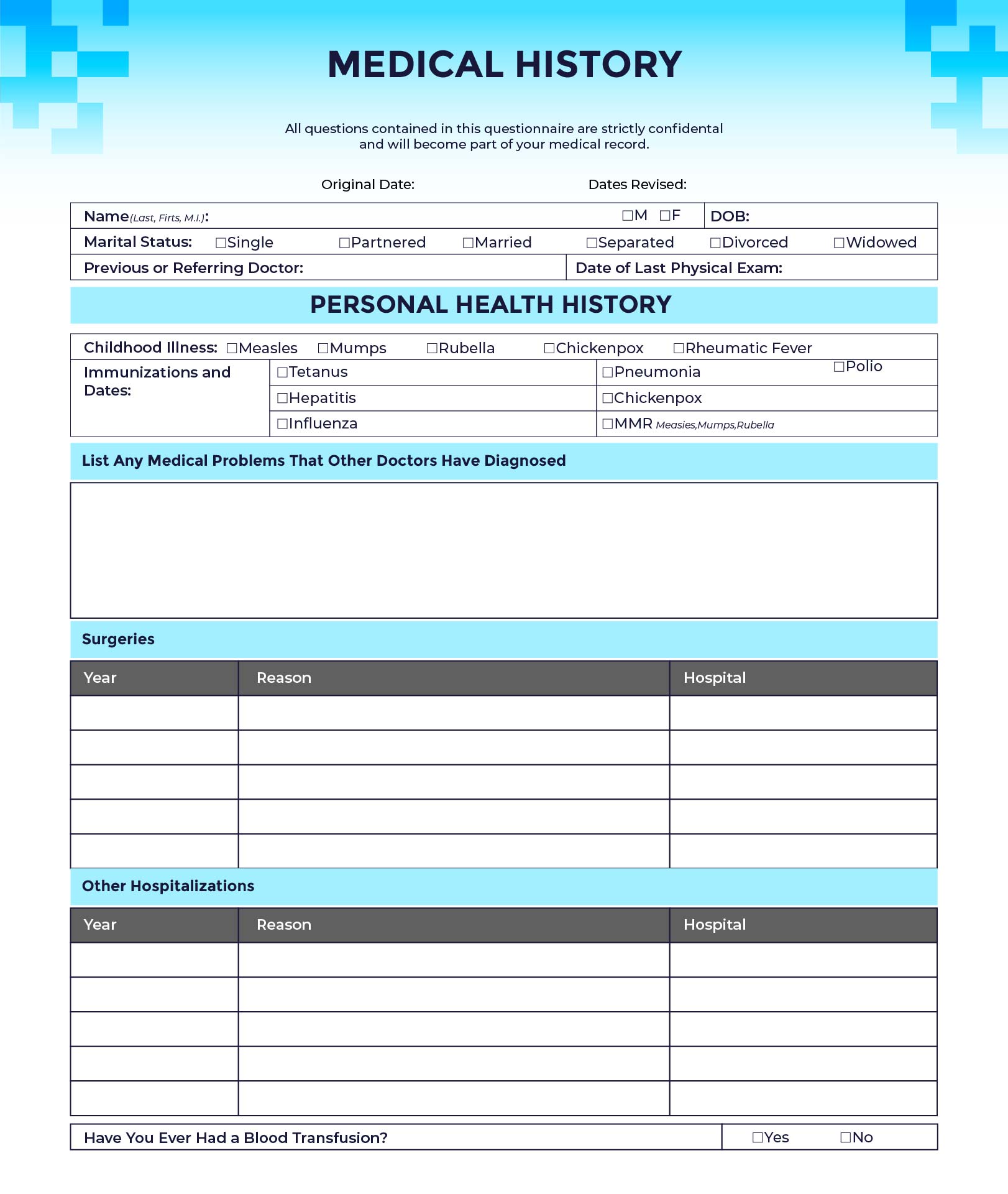 Complete Medical History Form Printable