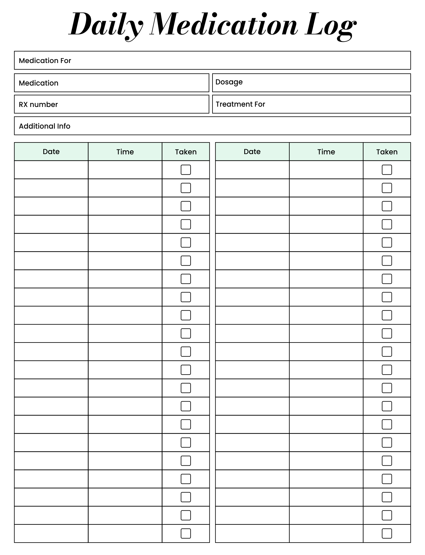 Free Printable Printable Medication Log