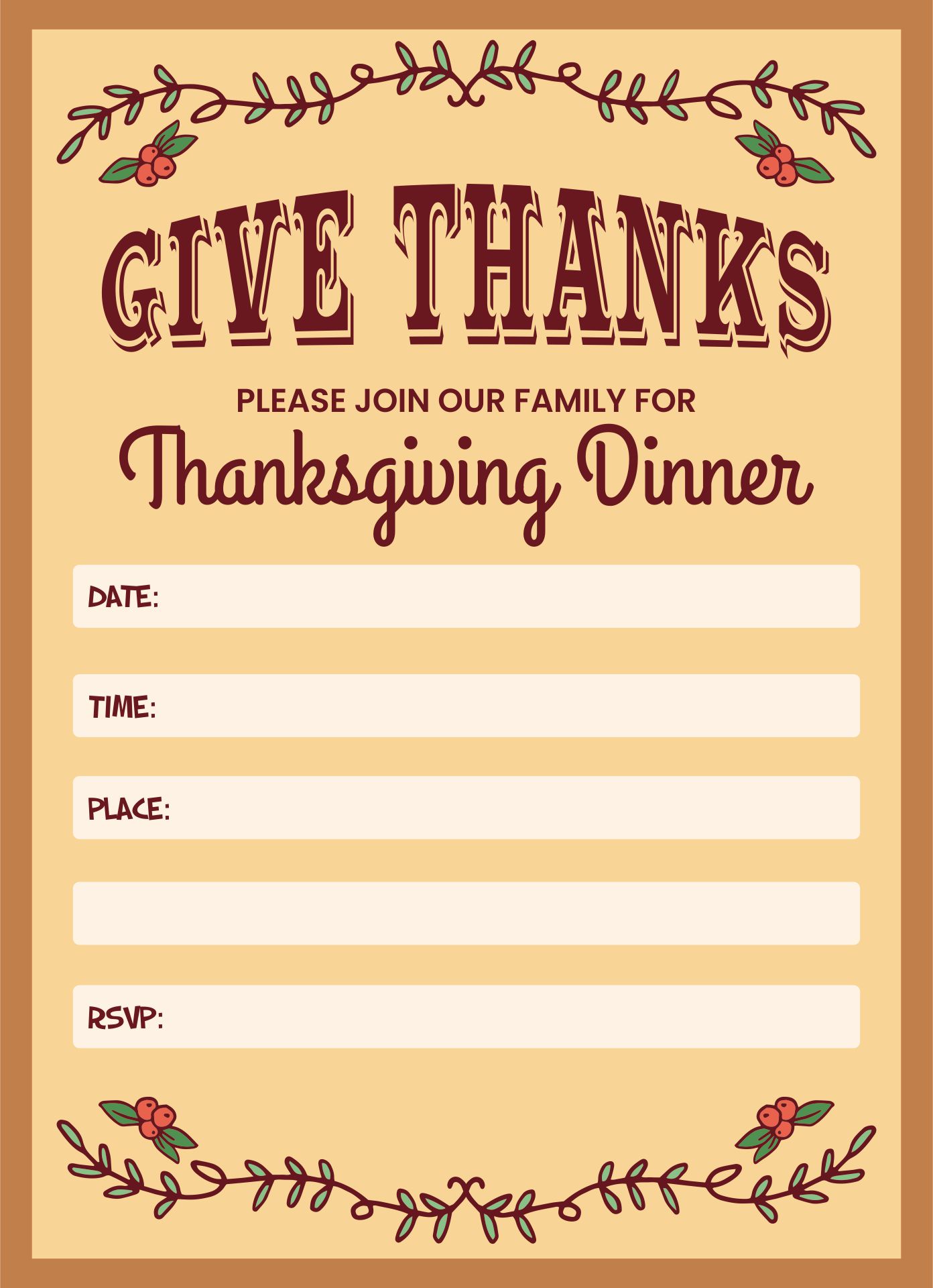 Printable Thanksgiving Potluck Invitation