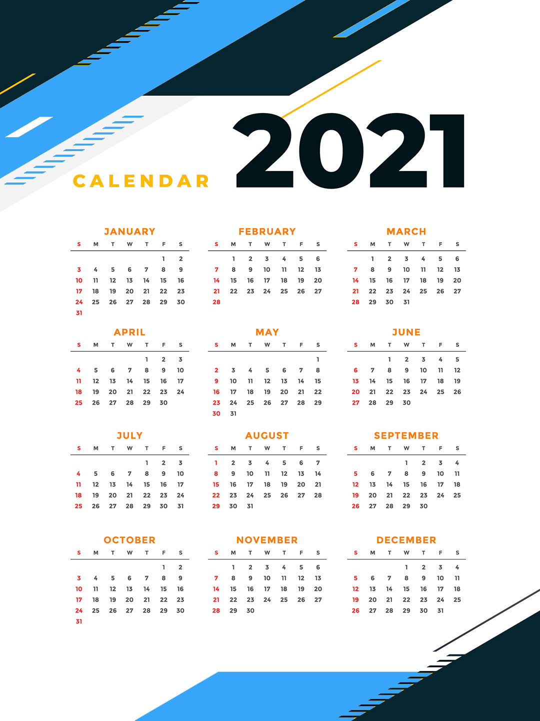2021 Calendar Printable Free