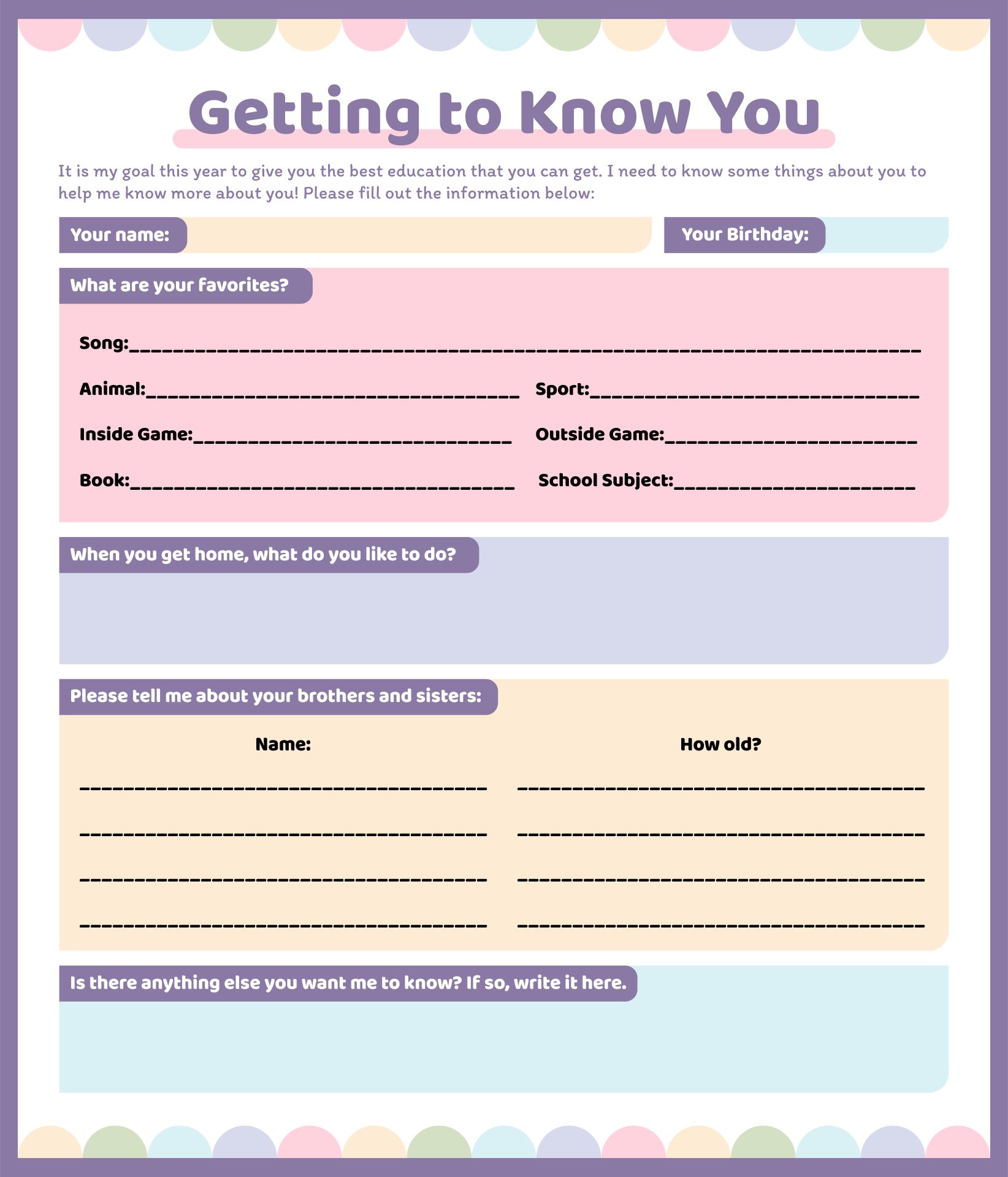 Getting To Know Student - 10 Free PDF Printables | Printablee