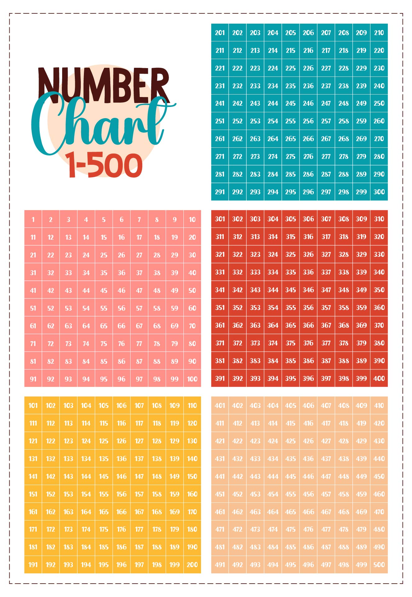 Number Chart 1 Through 500 Printable Number Chart Number Words Images