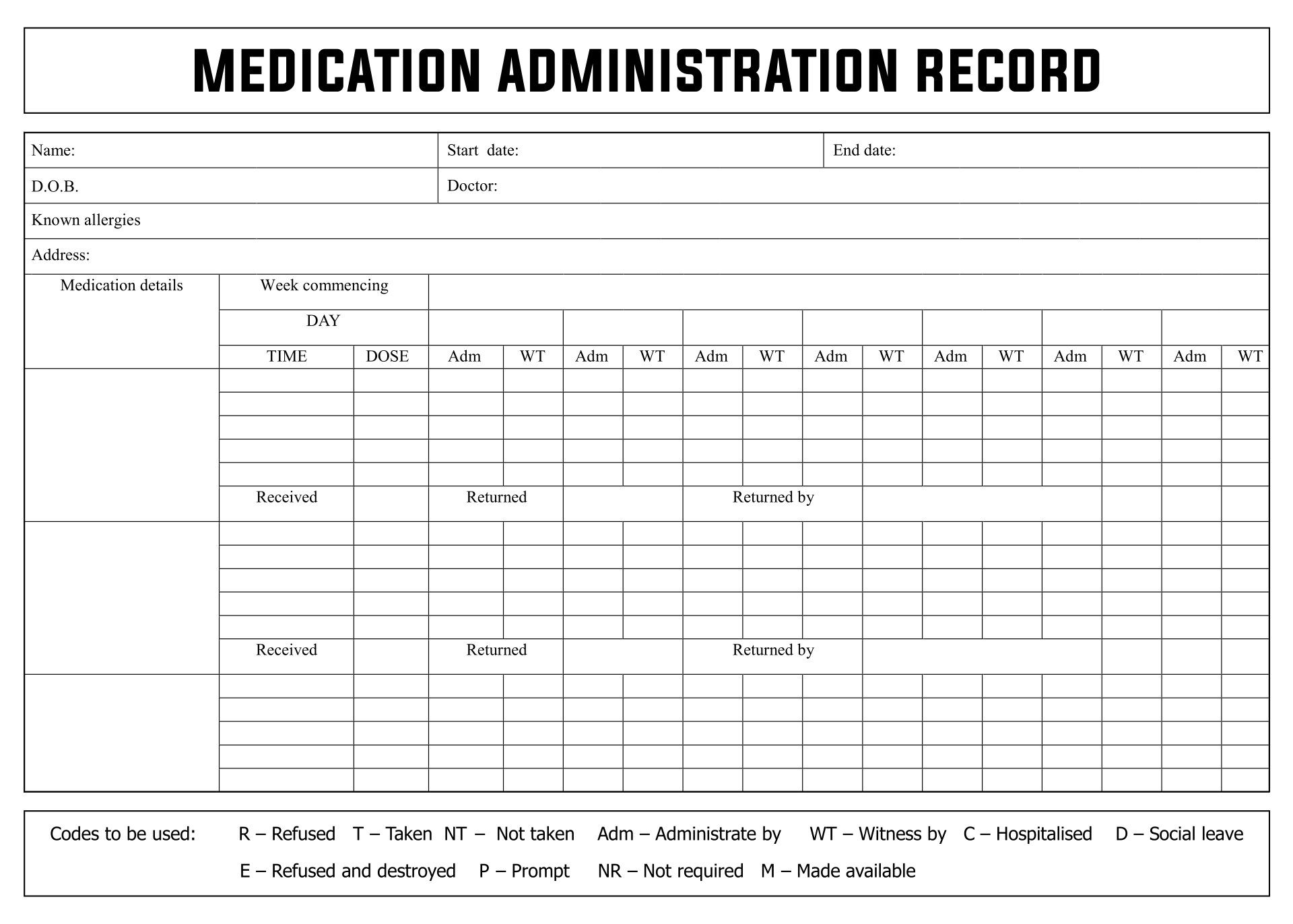 Medication Administration Record Form