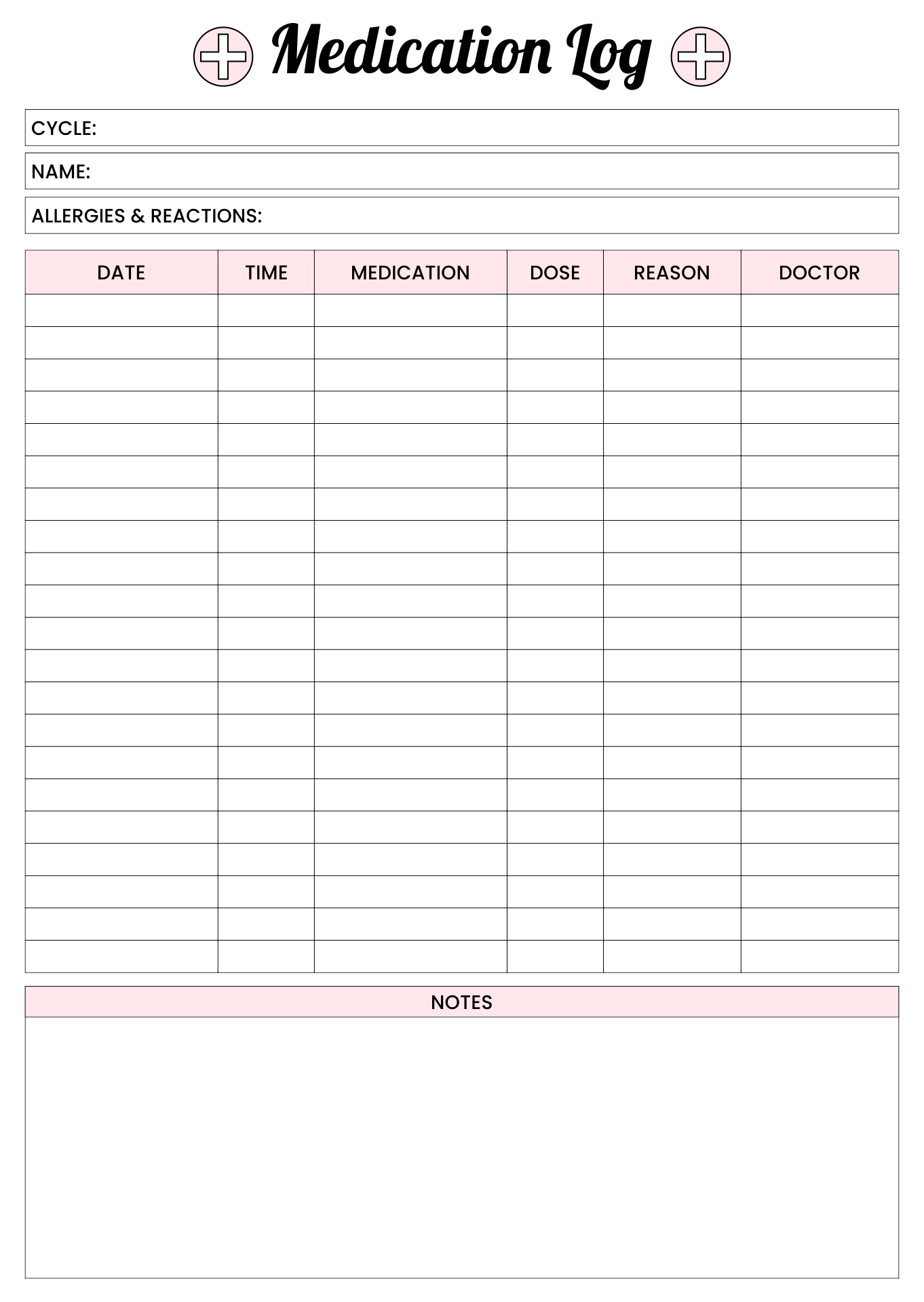 Printable Medication Sheet