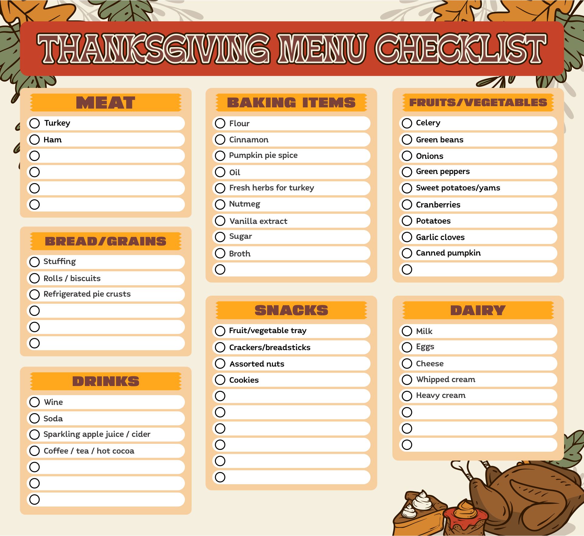 Printable Thanksgiving Menu List