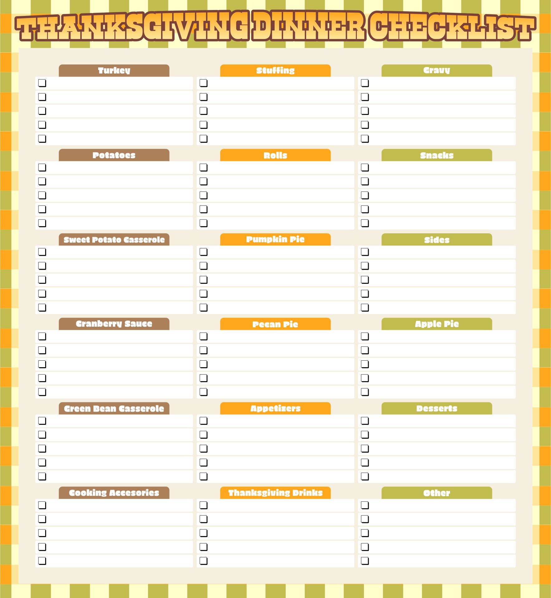 Thanksgiving Checklist Printables