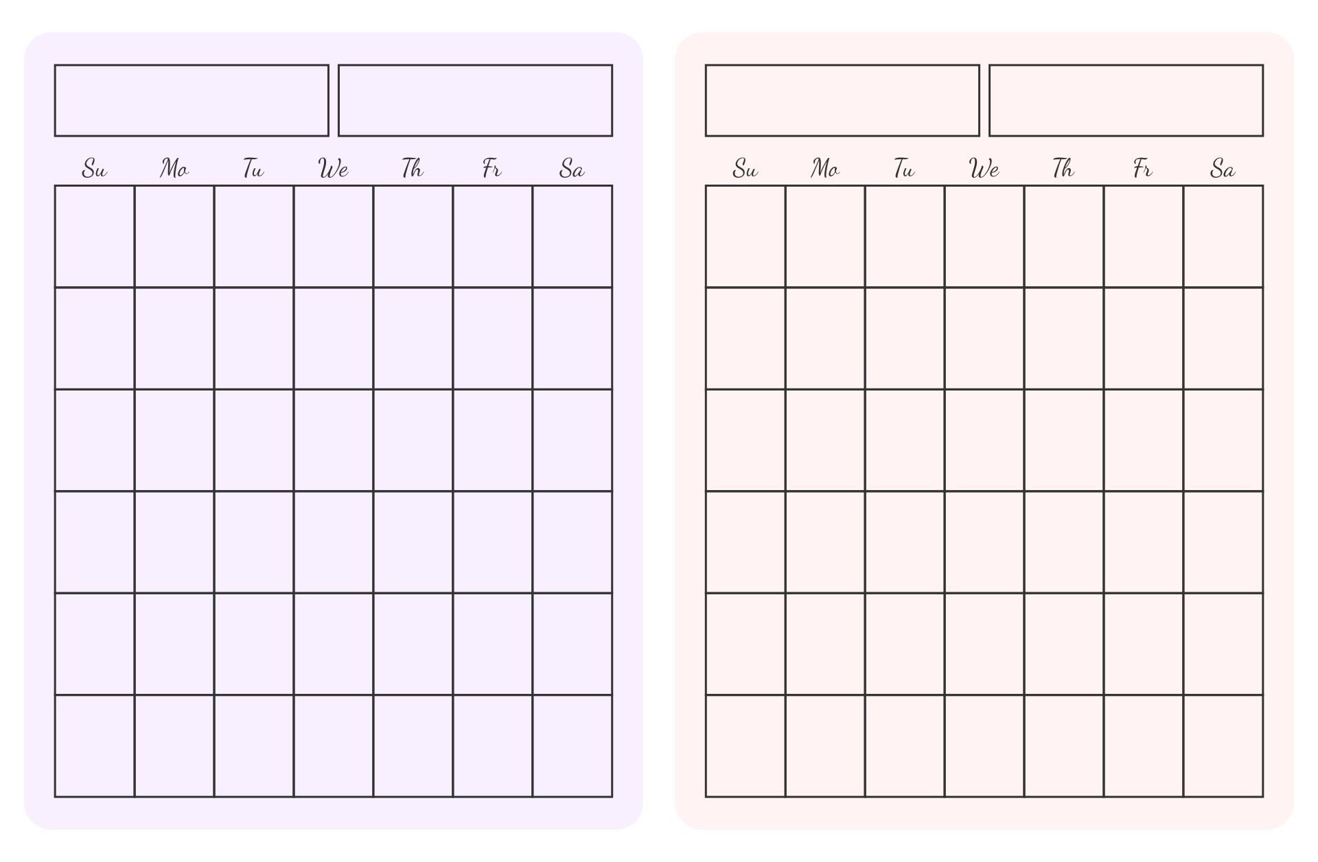 Two-Page Monthly Calendar Printable