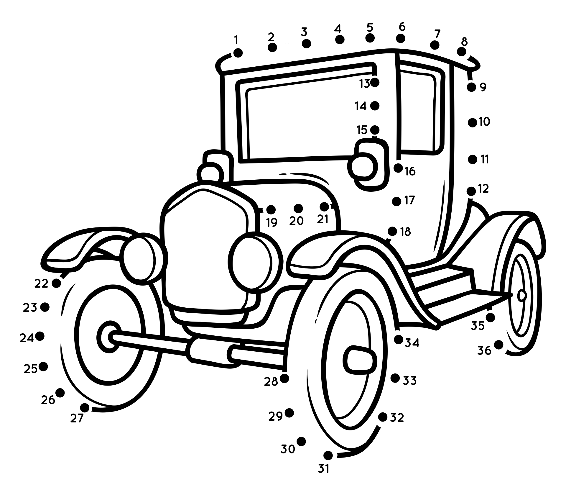 Car Connect the Dots Worksheets
