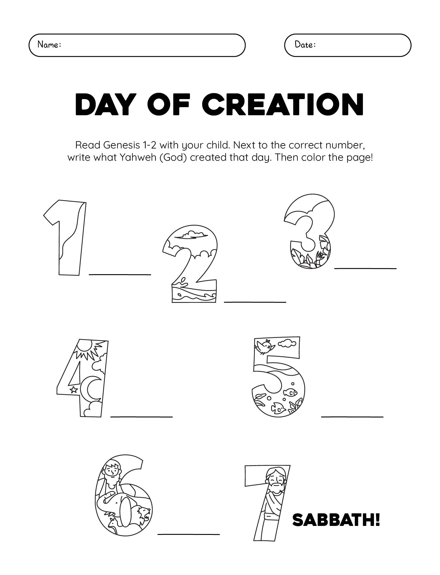Creation Bible Story Printables