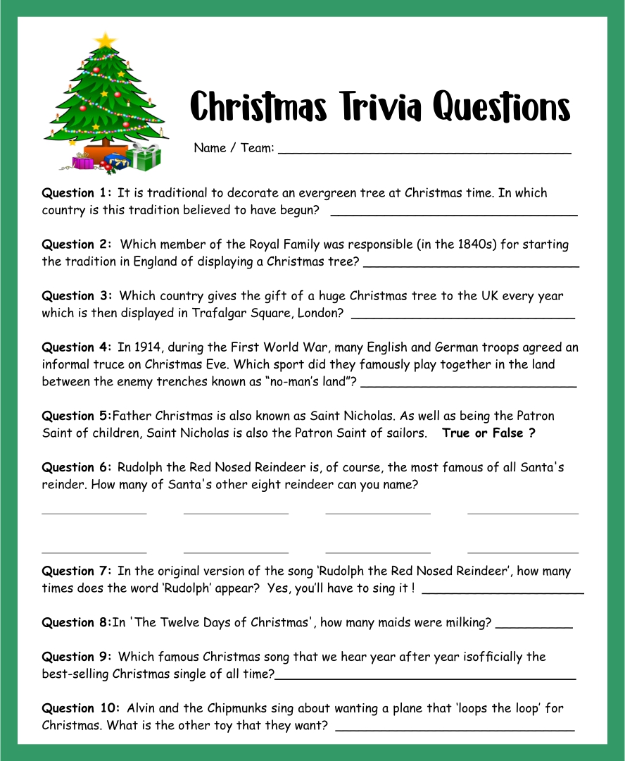 Easy Christmas Trivia 10 Free PDF Printables Printablee Easy Christmas Trivia 10 Free PDF Printables Printablee