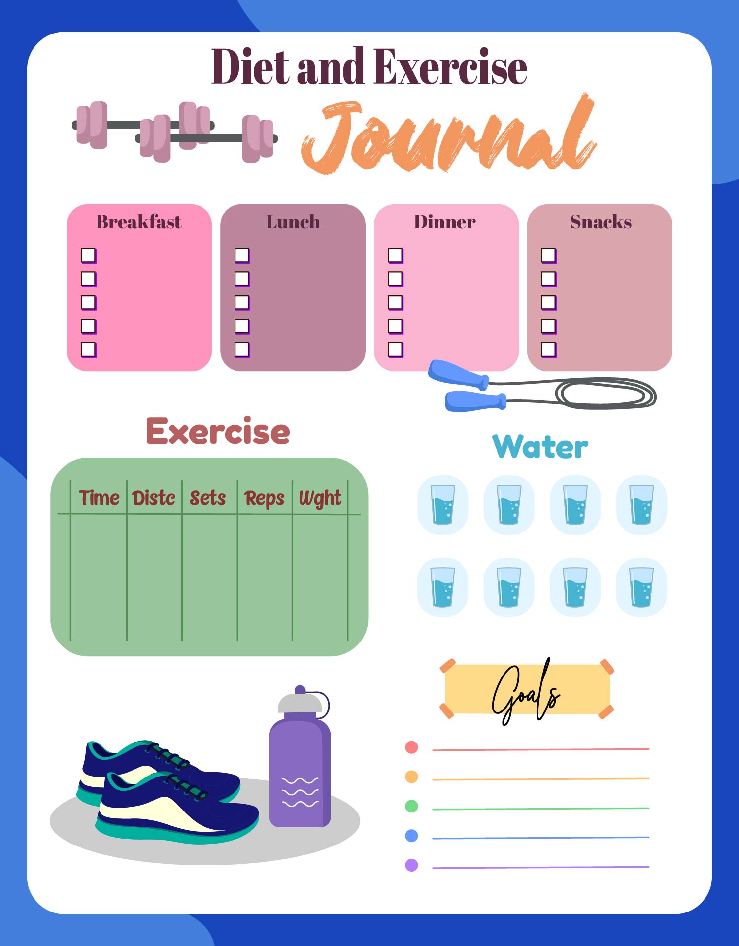 Printable Diet and Exercise Log