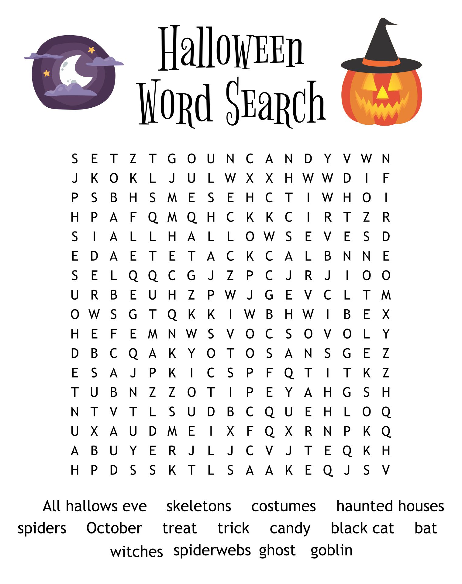 15 Best Kids Halloween Word Search Printable Printablee