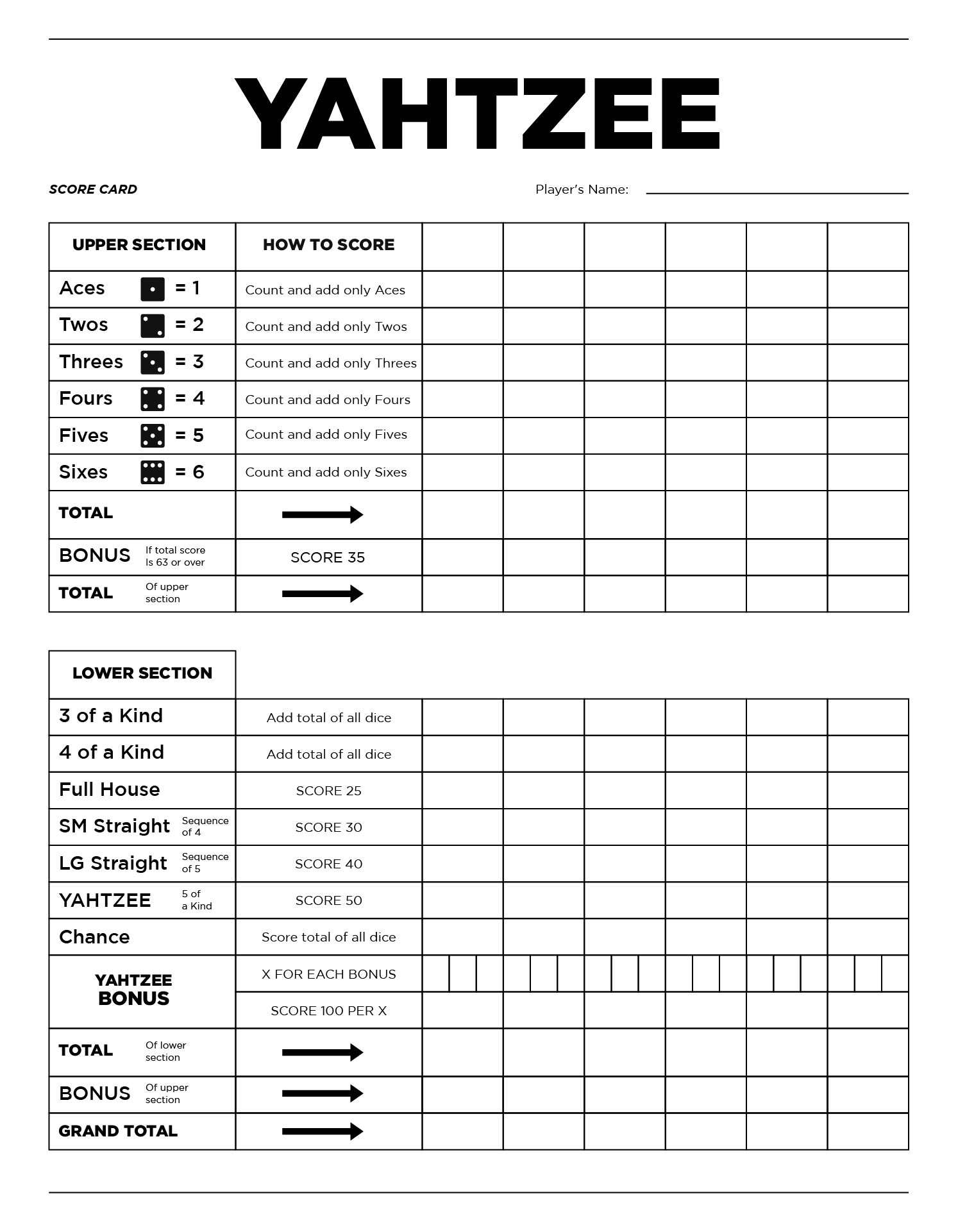 Yahtzee Score Card Print Ready File Yahtzee Scoresheet - Portugal