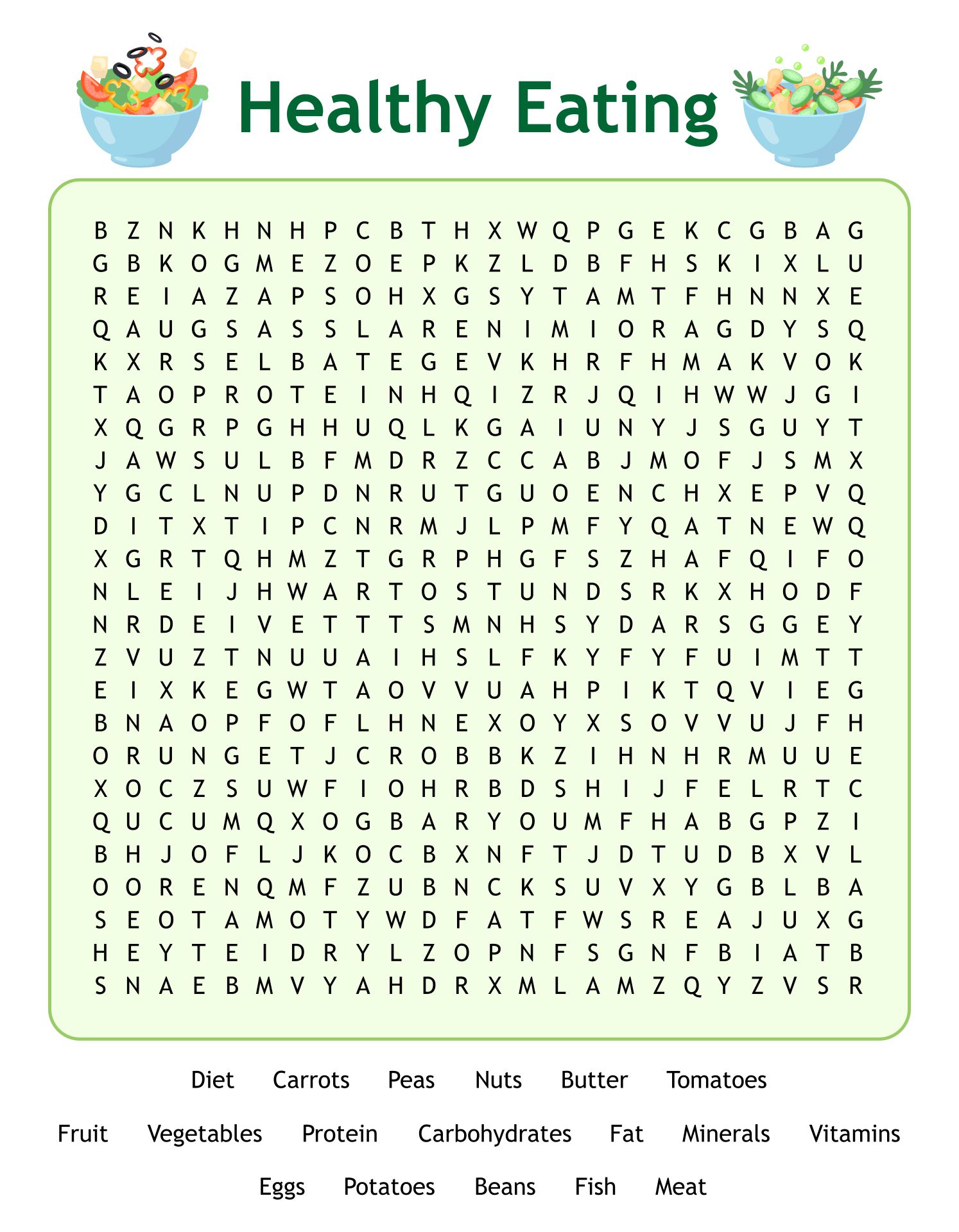 Healthy Eating Word Search Puzzles
