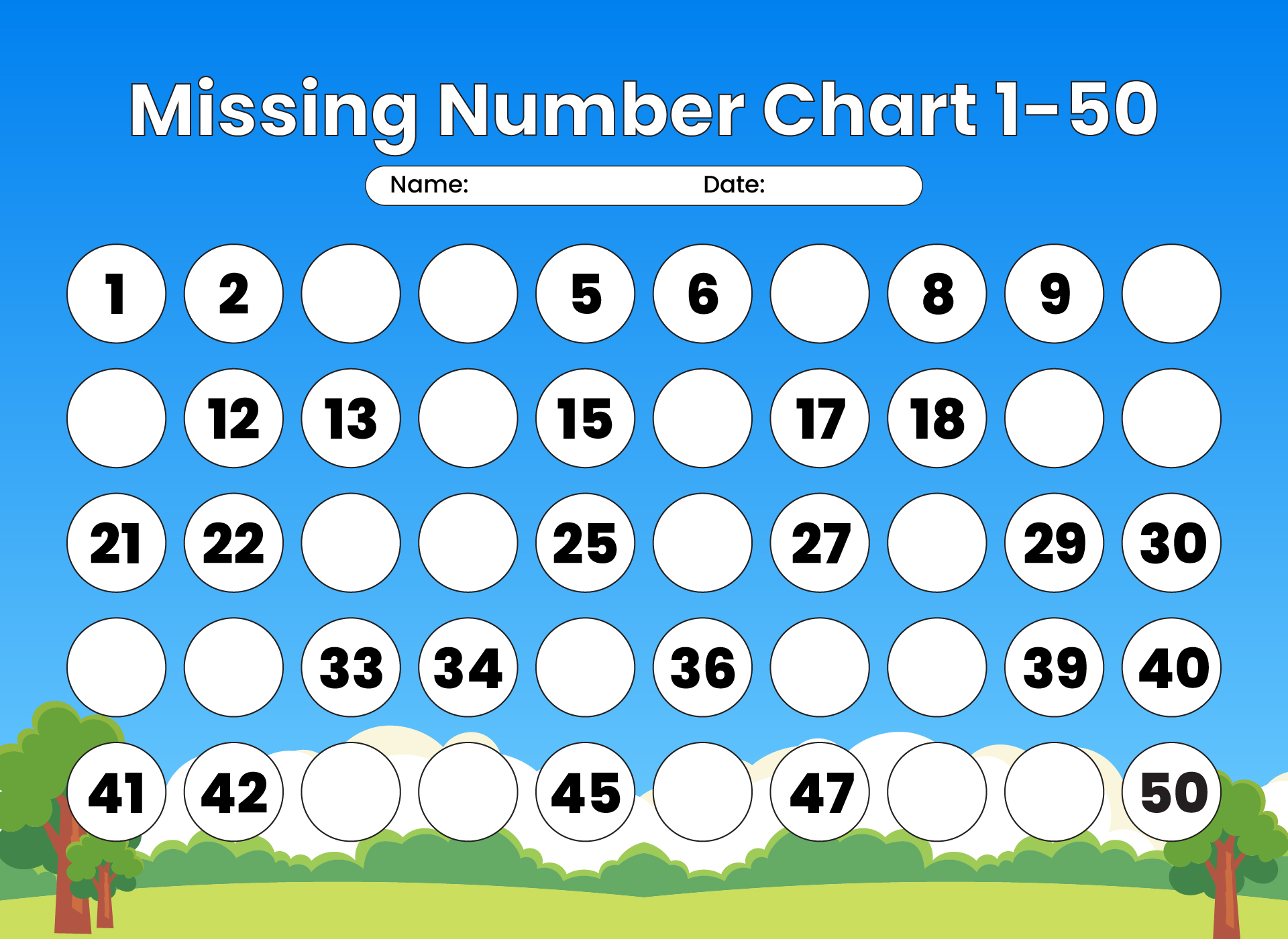 Missing Number Chart 1 50