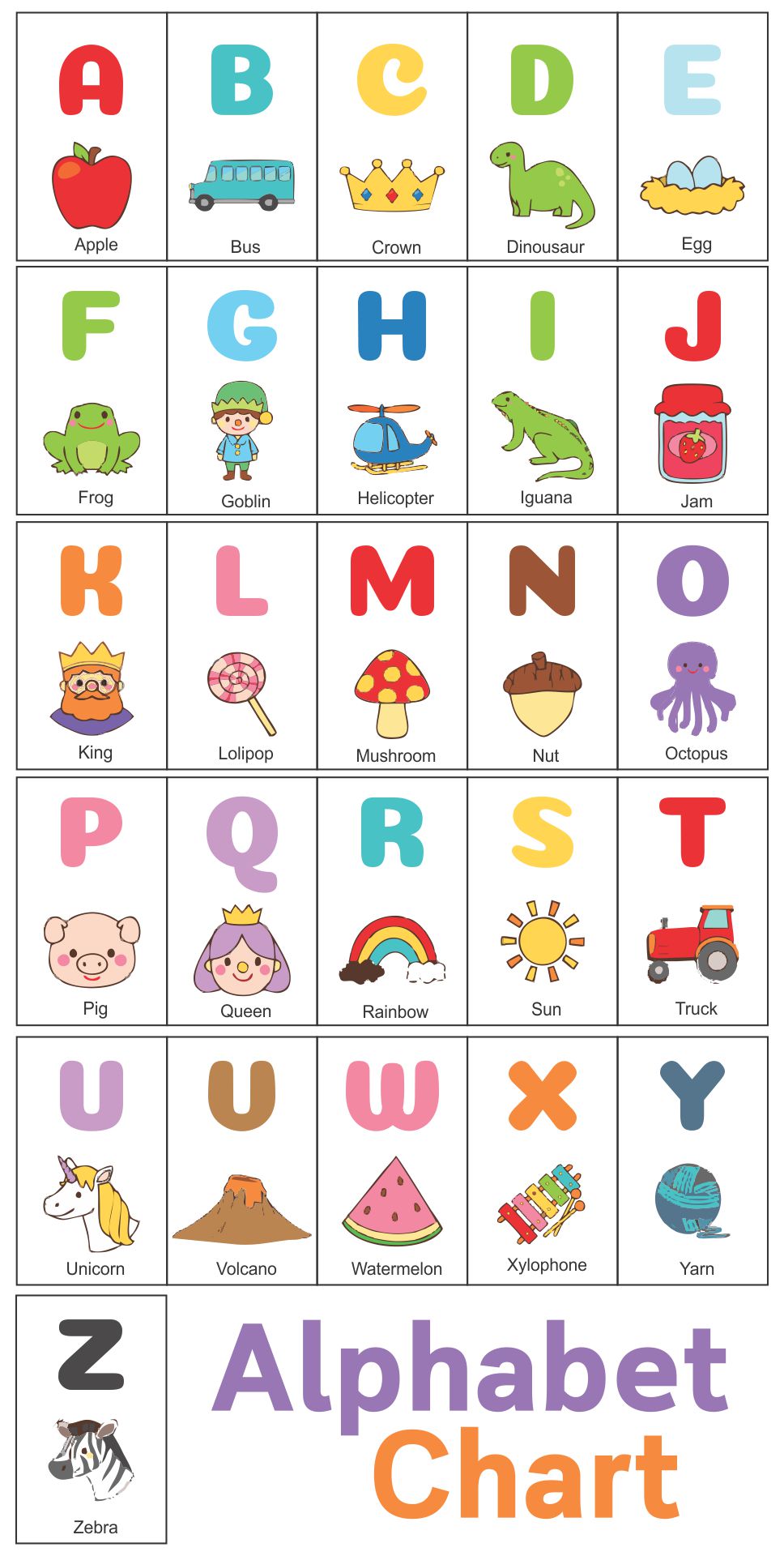 10 Best Free Kindergarten Alphabet Chart Printable - printablee.com