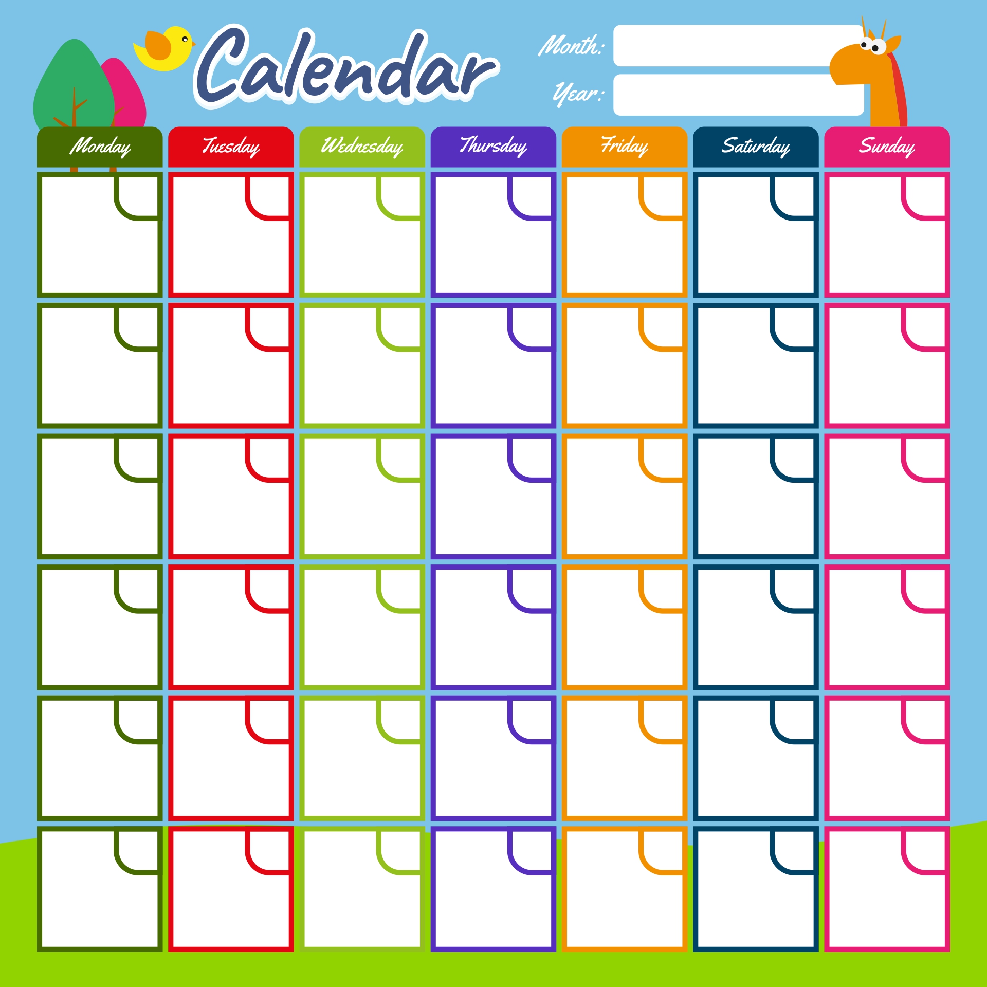 Printable Blank Calendar Page