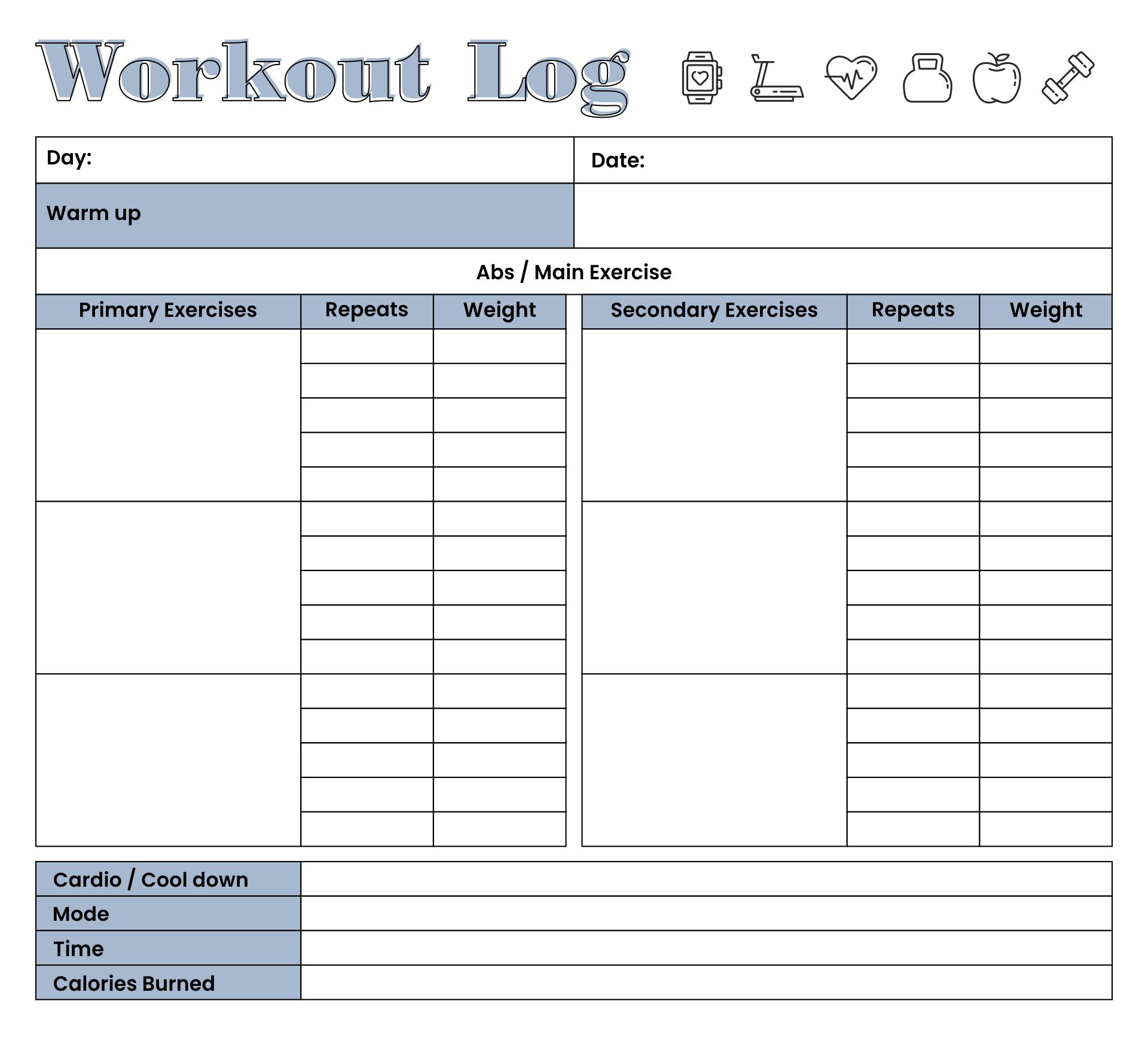 Printable Exercise Log Workout