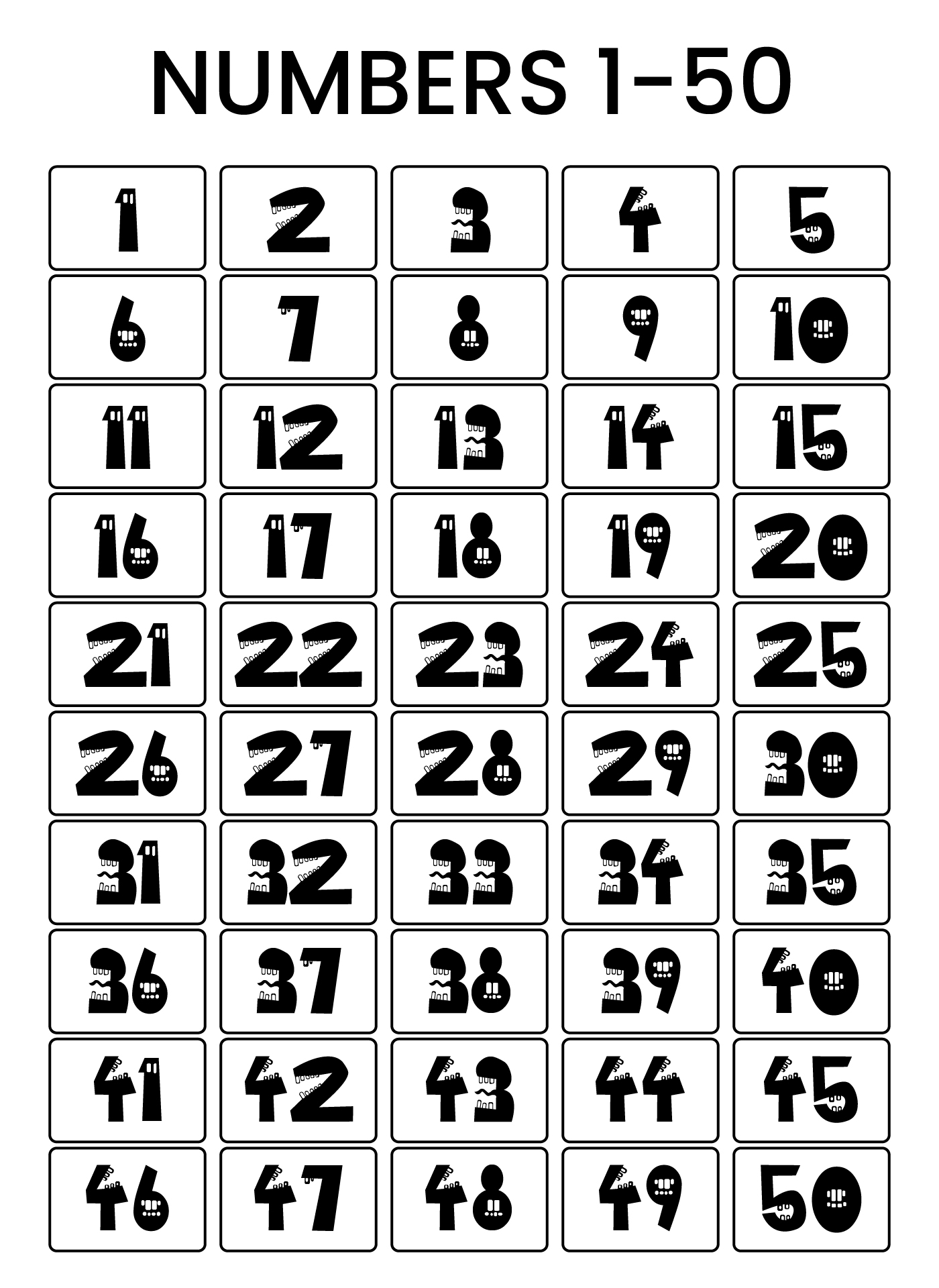 Printable Page Of Numbers 1 50