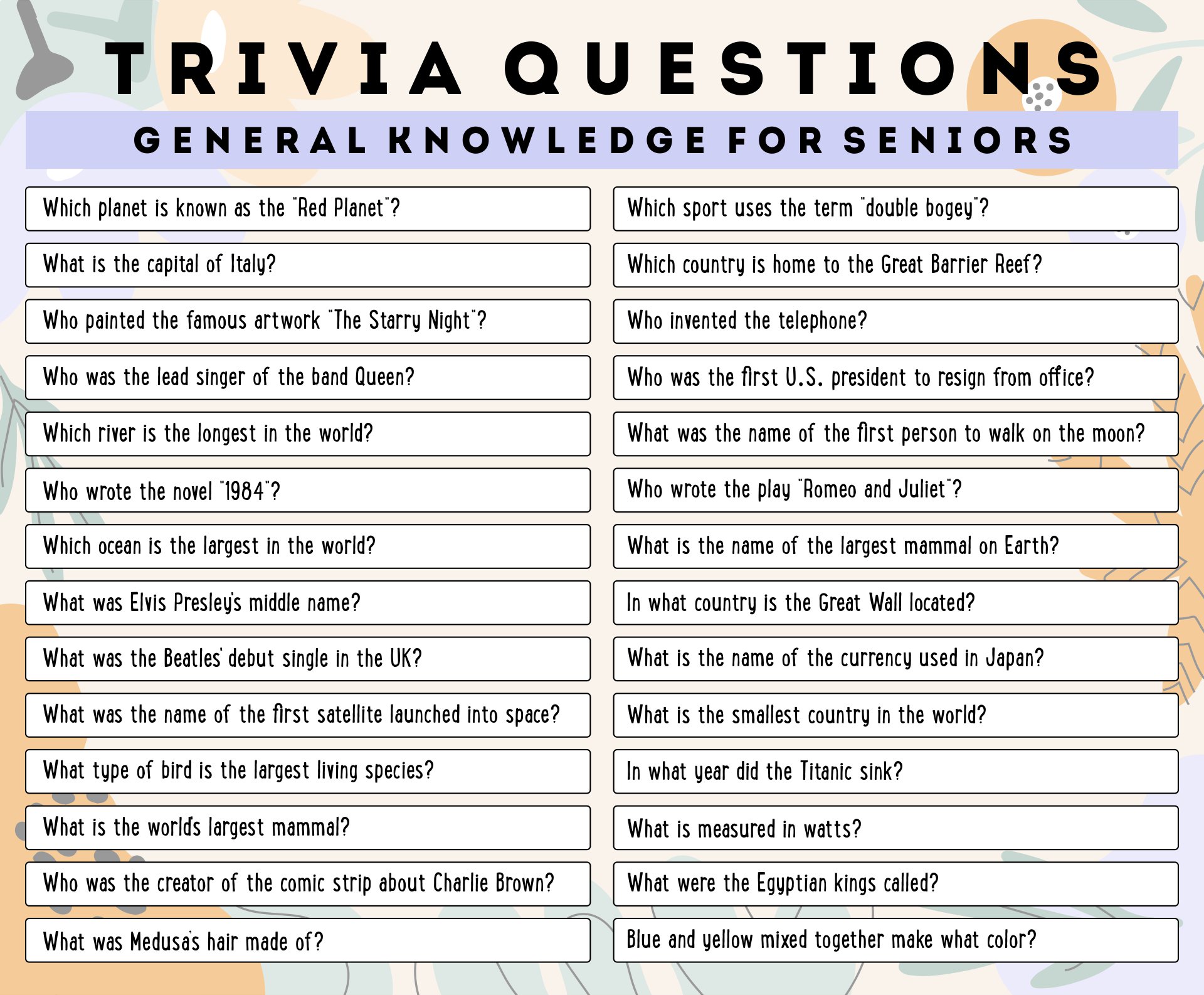 Brain Games For Seniors Printable