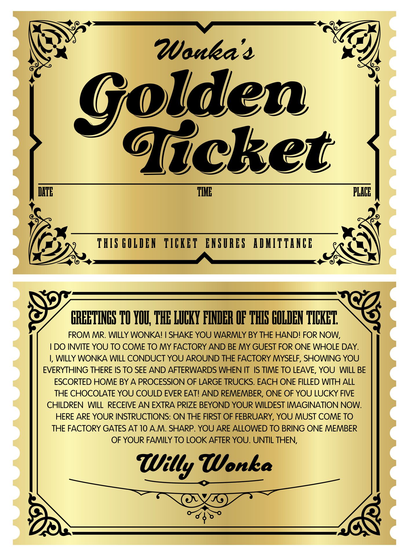 Wonka Golden Ticket Printable Template