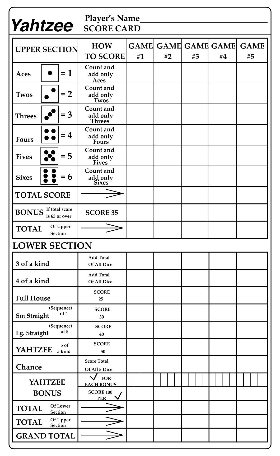 Yahtzee Game Card Printable Yahtzee Score Sheets Printable Yahtzee